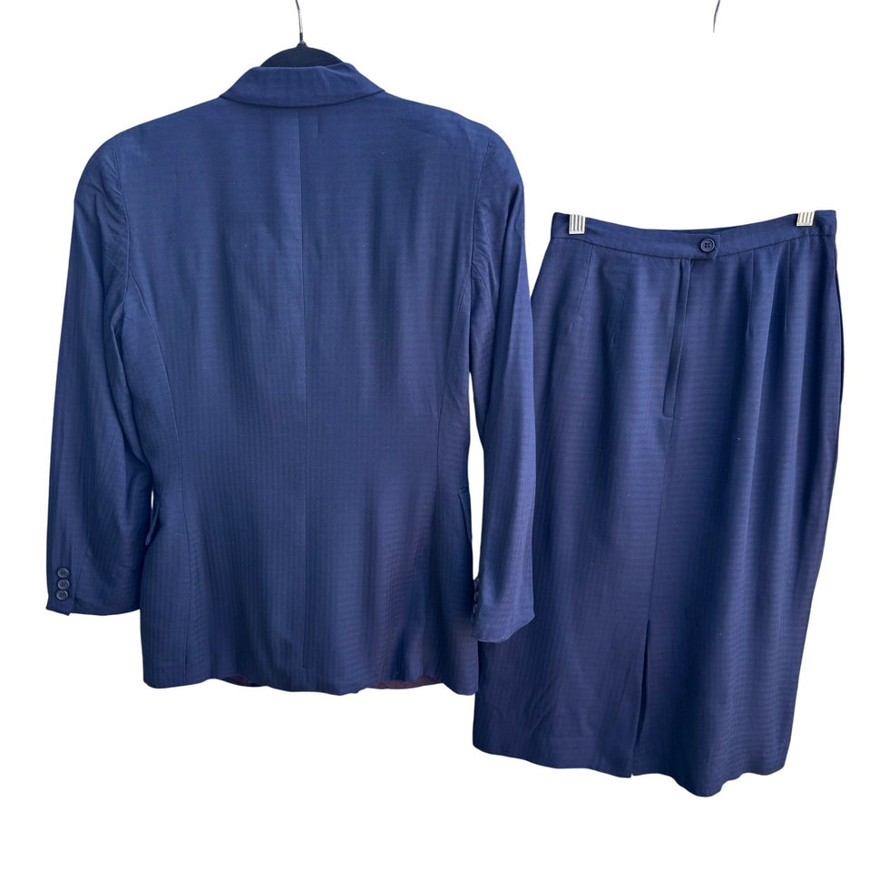 Christian Dior Vintage Navy Blue Double Breasted Skirt Suit Set Size 4 USA Made