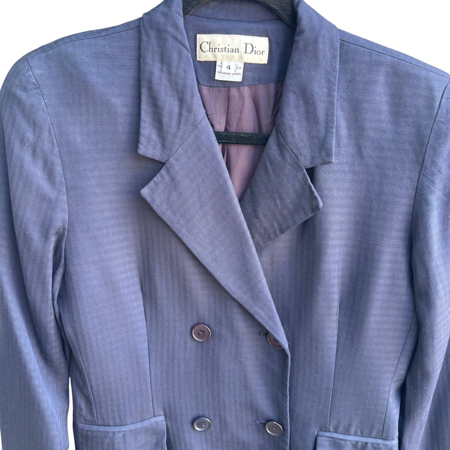 Christian Dior Vintage Navy Blue Double Breasted Skirt Suit Set Size 4 USA Made