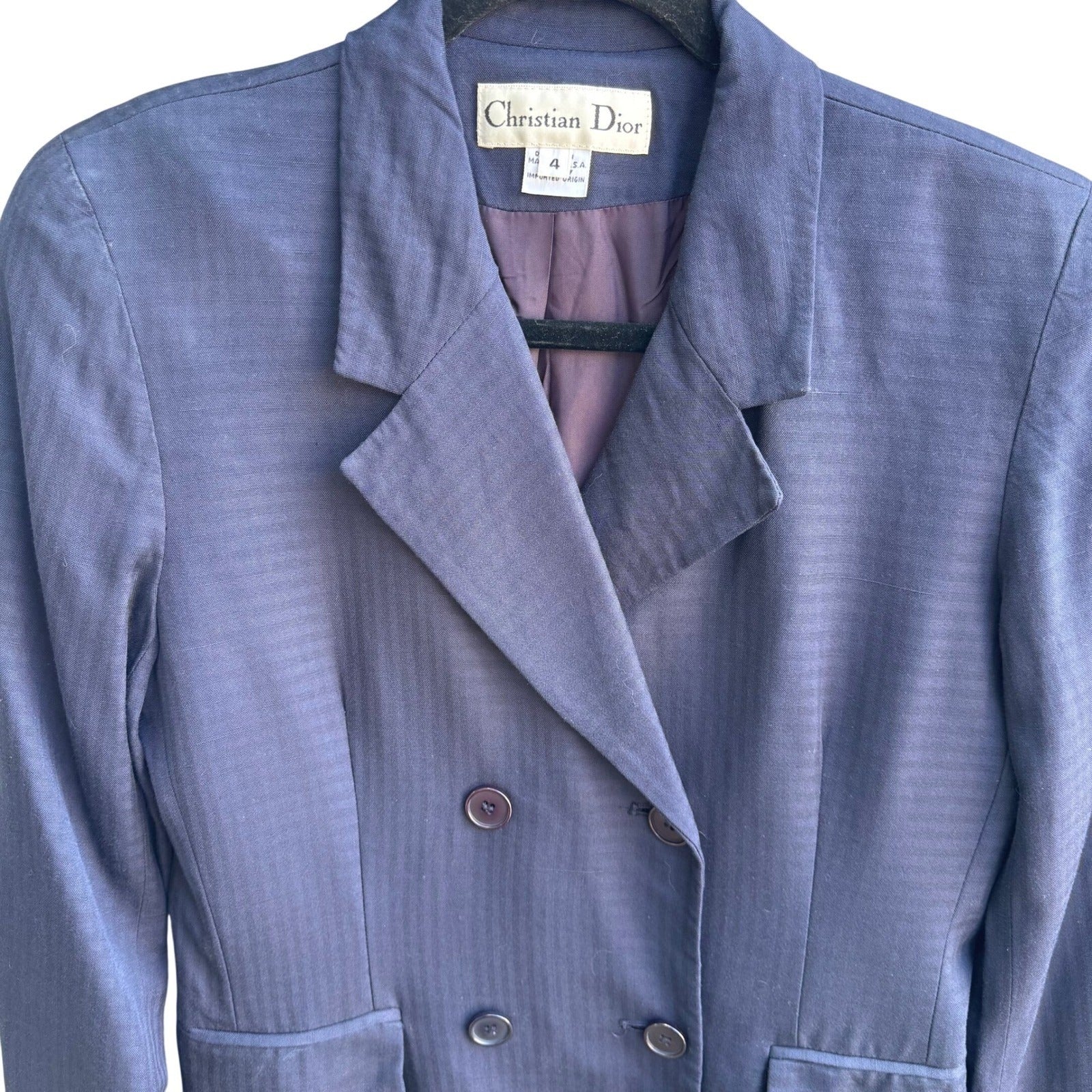 Christian Dior Vintage Navy Blue Double Breasted Skirt Suit Set Size 4 USA Made