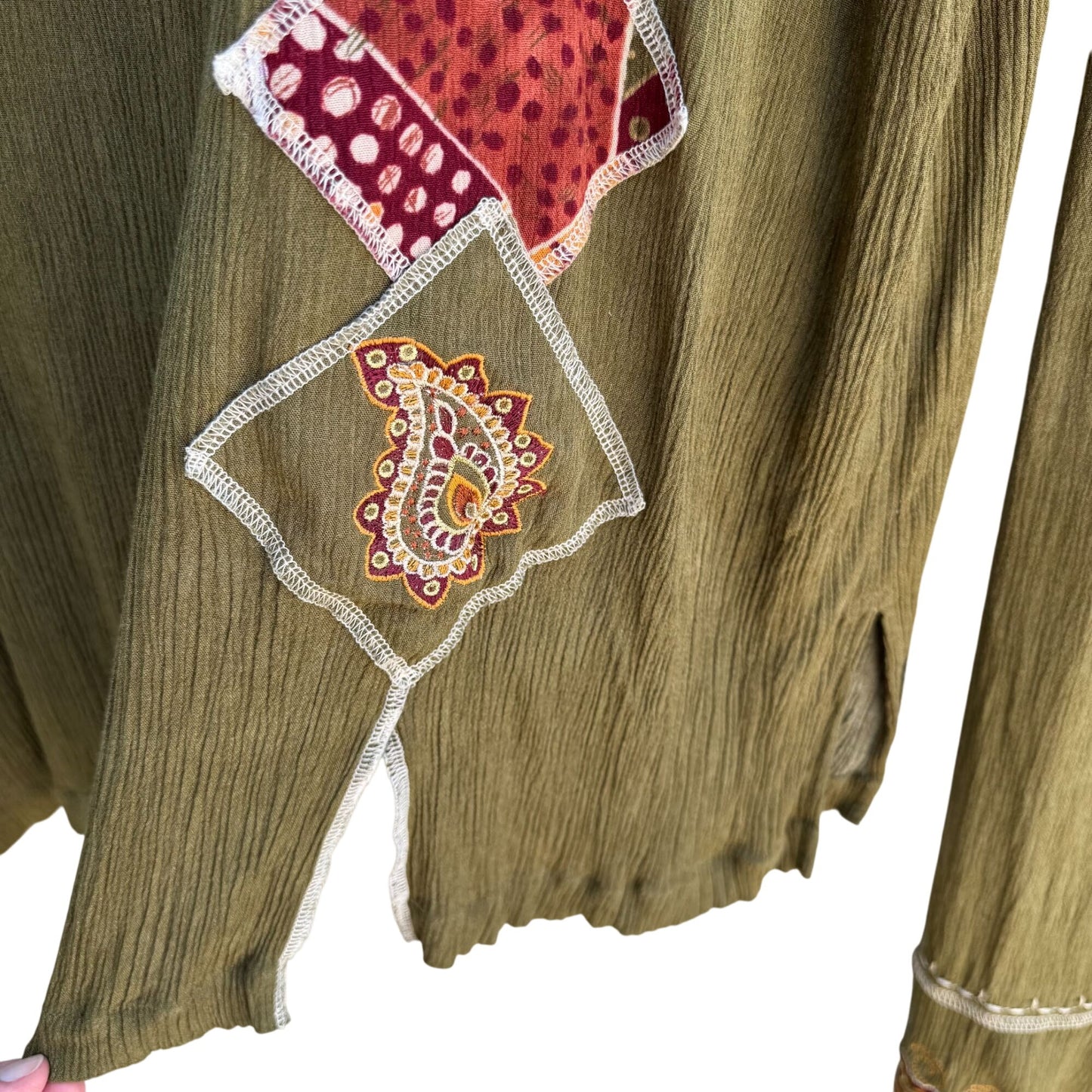 C.M. Shapes Vintage Womens Olive Green 2-Piece Embroidered Shirt Skirt Set 3X