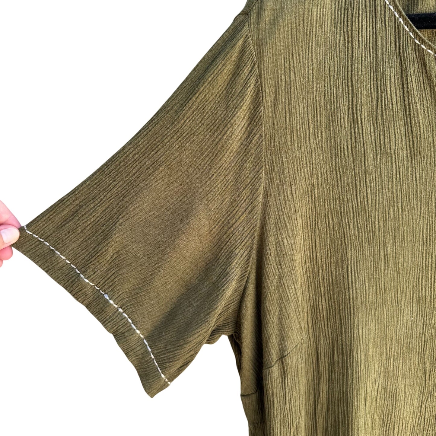 C.M. Shapes Vintage Womens Olive Green 2-Piece Embroidered Shirt Skirt Set 3X