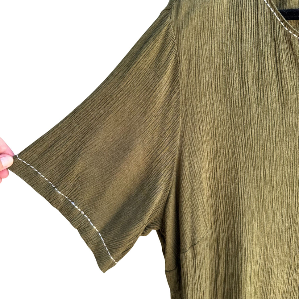 C.M. Shapes Vintage Womens Olive Green 2-Piece Embroidered Shirt Skirt Set 3X