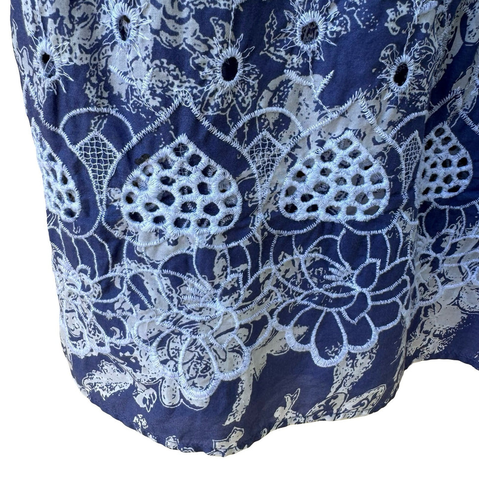 Soft Surroundings Boho Coastal Cottage Cotton Floral Eyelet Peasant Tunic Top L