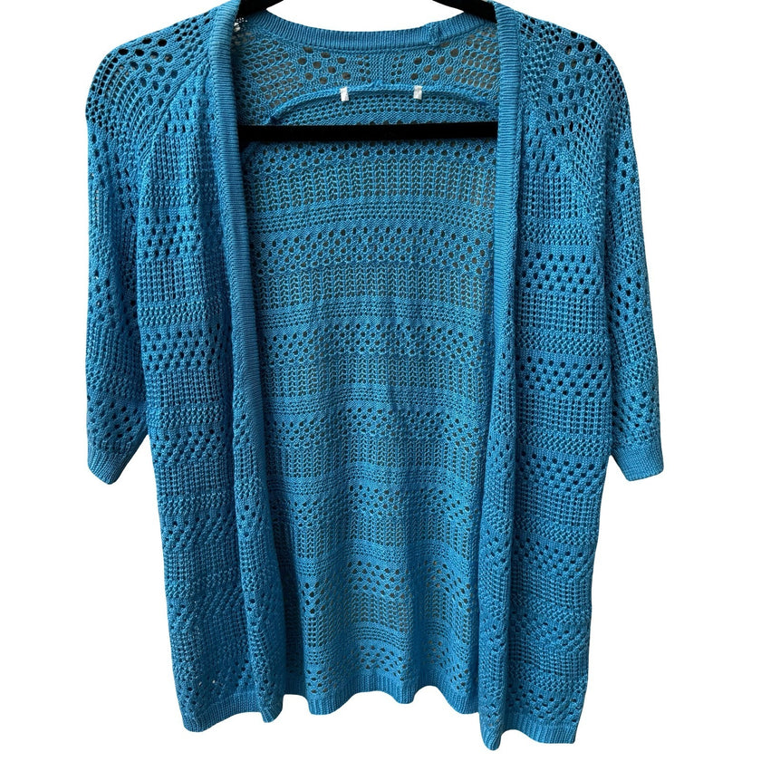 Boho Coastal Pointelle Mermaidcore Layering Open Knit Crochet Style Cardigan L