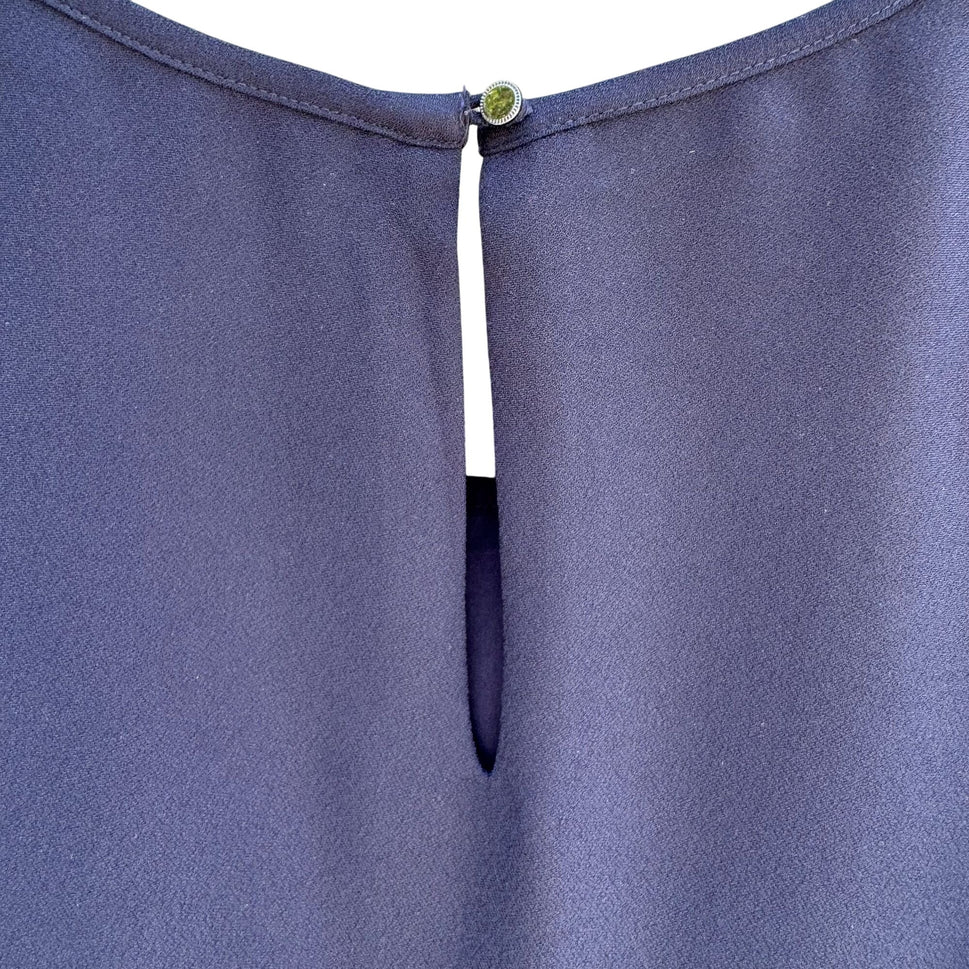 Banana Republic Womens Navy Sleeveless Lace Crochet Fringe Overlay Blouse Top S