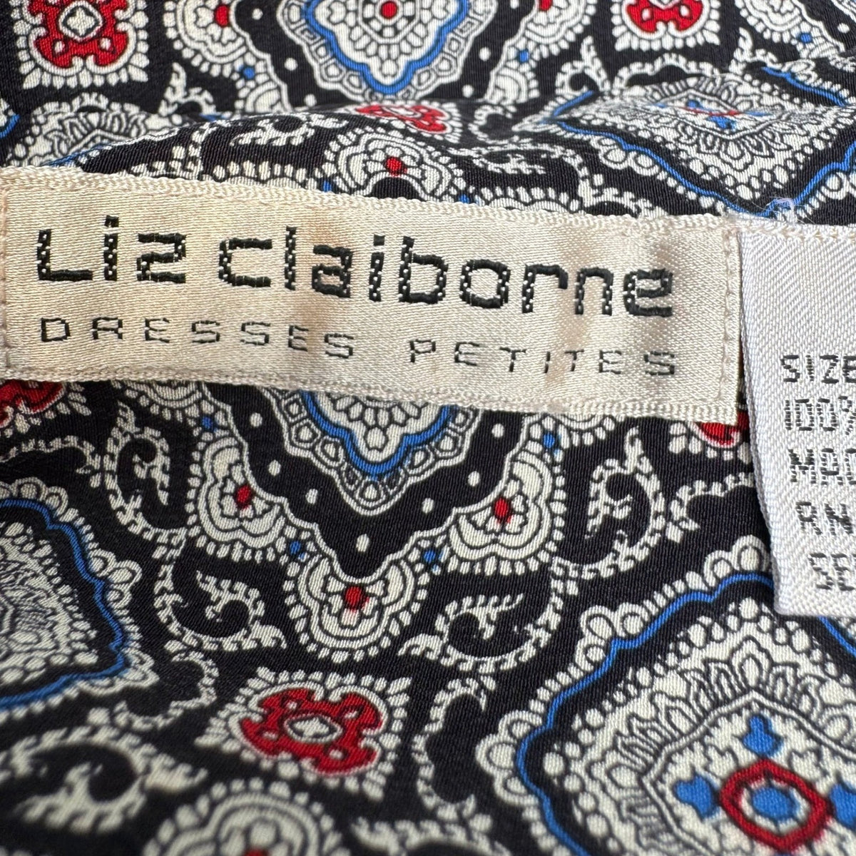 Liz Claiborne Vintage 100% Silk Geometric Medallion Wrap Secretary Dress Navy 4