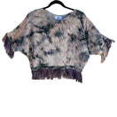 Switch Skill Sparrow Vintage Heavy Linen Purple Batik Fringe Cropped Dolman Sleeve Top 2 image