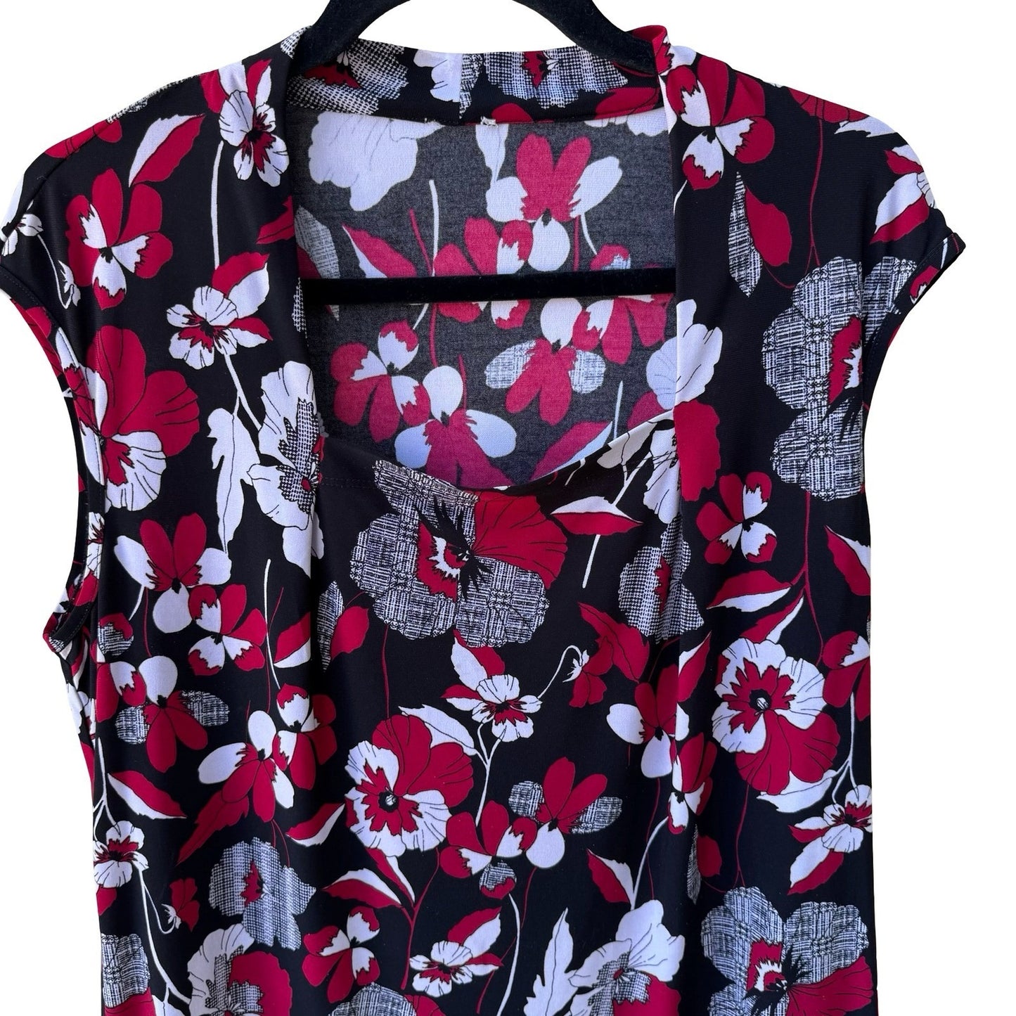 Anne Klein Professional Career Workwear Floral Sleeveless Draped Neck Blouse L