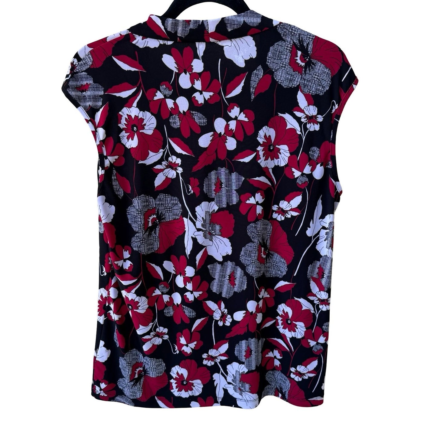 Anne Klein Professional Career Workwear Floral Sleeveless Draped Neck Blouse L