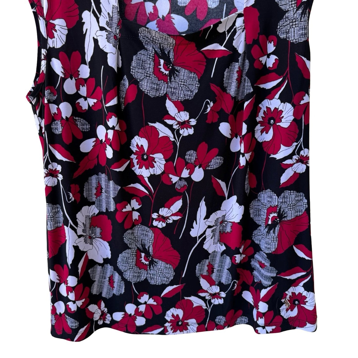 Anne Klein Professional Career Workwear Floral Sleeveless Draped Neck Blouse L