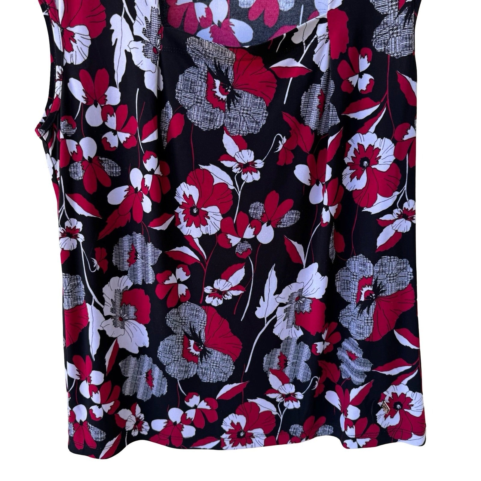 Anne Klein Professional Career Workwear Floral Sleeveless Draped Neck Blouse L