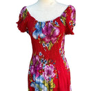 Switch Mamta Women&#39;s Red Floral Elastic Stretch Top Full Skirt Tie Back Midi Dress - OS 2 image