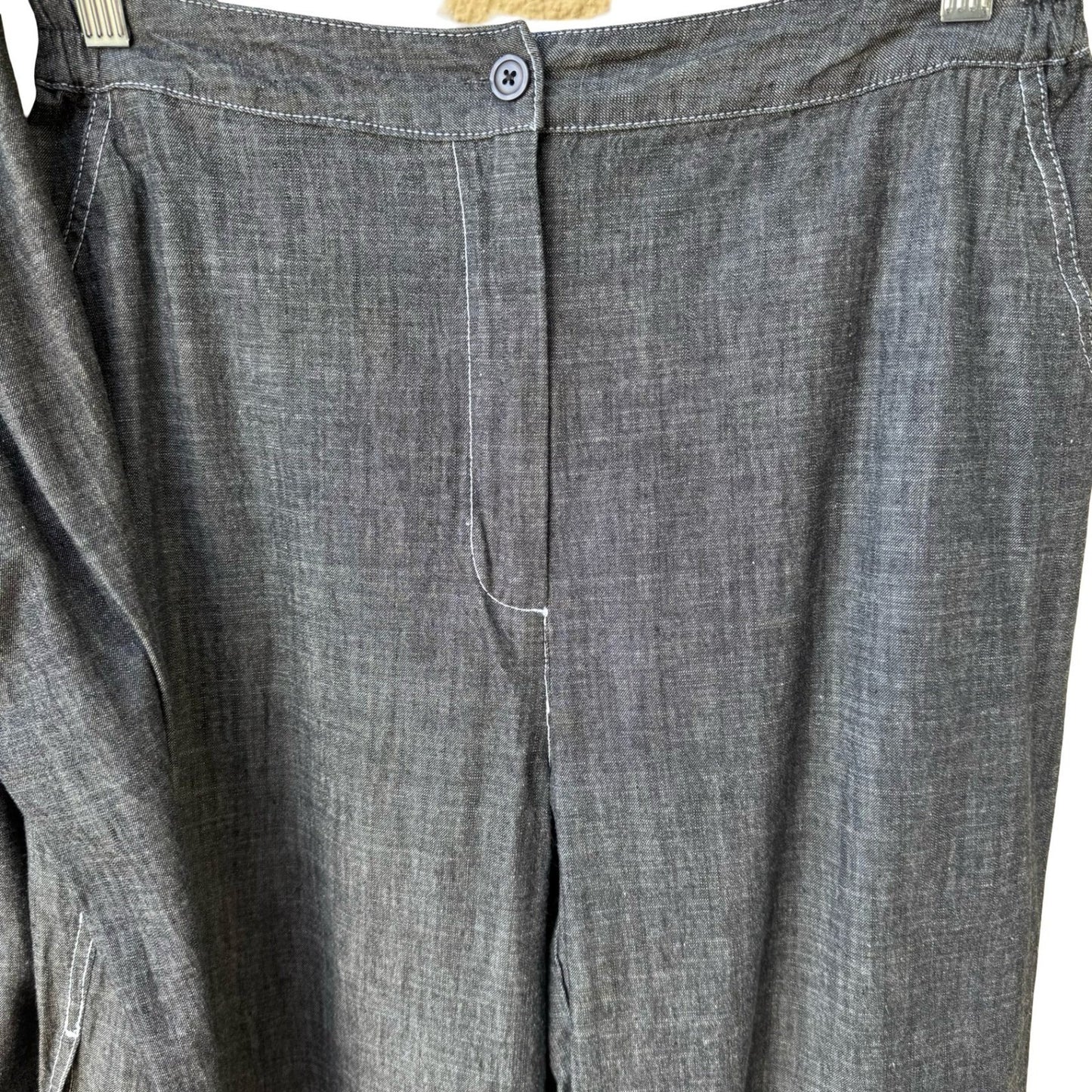 Drapers & Damons Womens Large Gray Cotton Chambray Pant Set Rhinestone Buttons