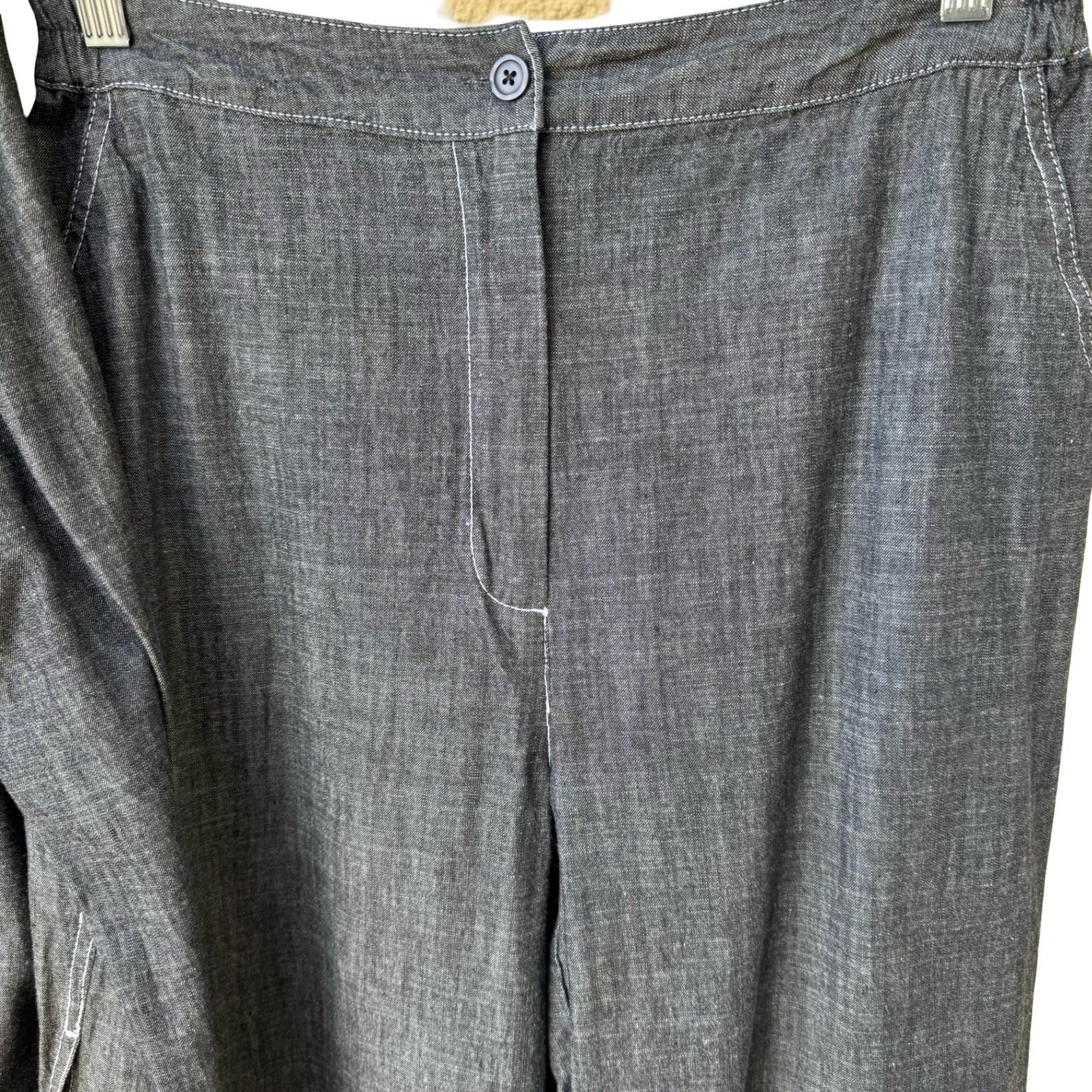 Drapers & Damons Womens Large Gray Cotton Chambray Pant Set Rhinestone Buttons