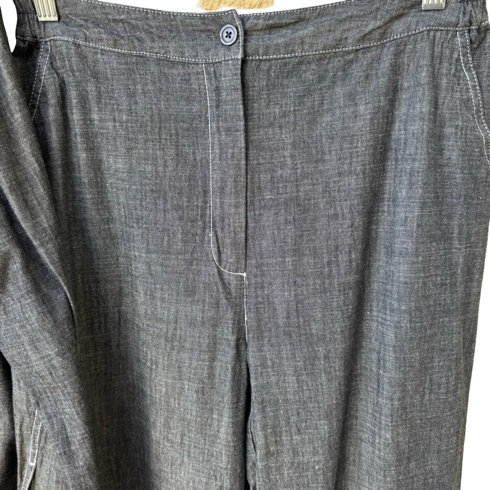 Drapers & Damons Womens Large Gray Cotton Chambray Pant Set Rhinestone Buttons