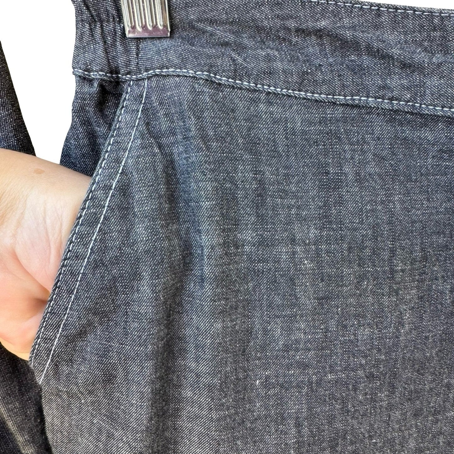 Drapers & Damons Womens Large Gray Cotton Chambray Pant Set Rhinestone Buttons