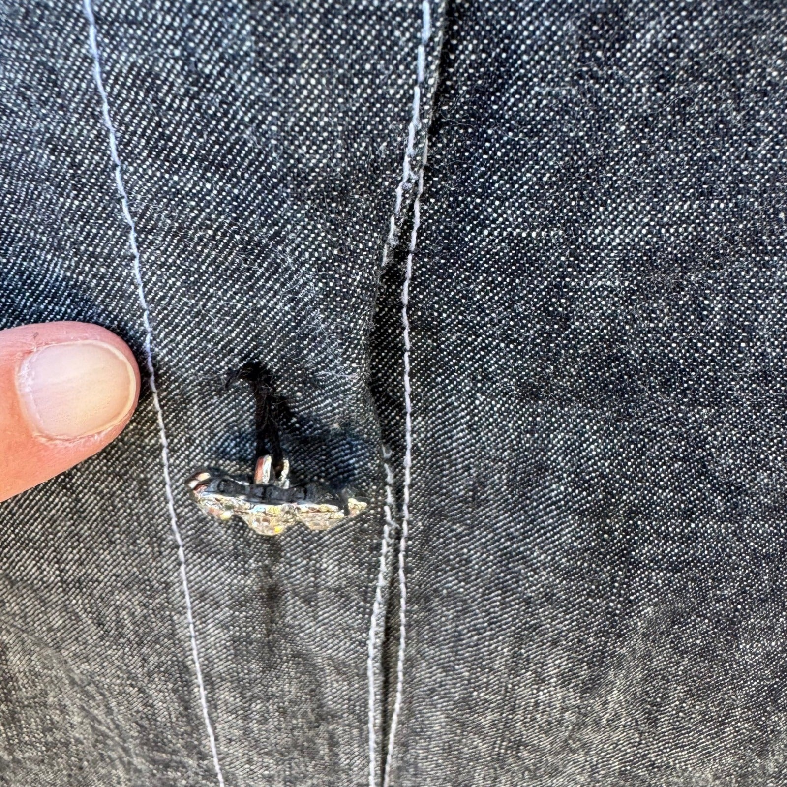 Drapers & Damons Womens Large Gray Cotton Chambray Pant Set Rhinestone Buttons