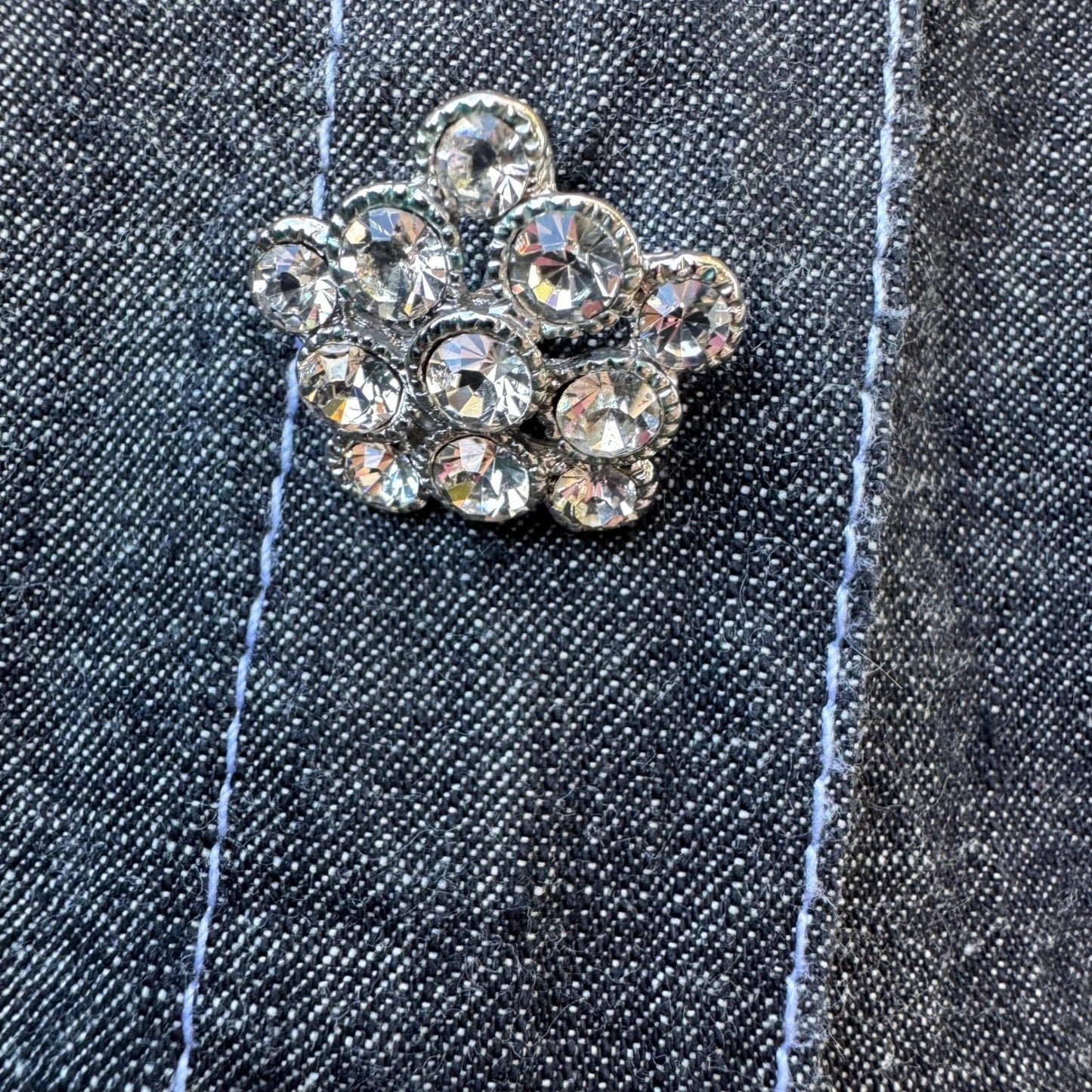 Drapers & Damons Womens Large Gray Cotton Chambray Pant Set Rhinestone Buttons