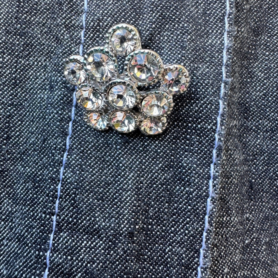 Drapers & Damons Womens Large Gray Cotton Chambray Pant Set Rhinestone Buttons