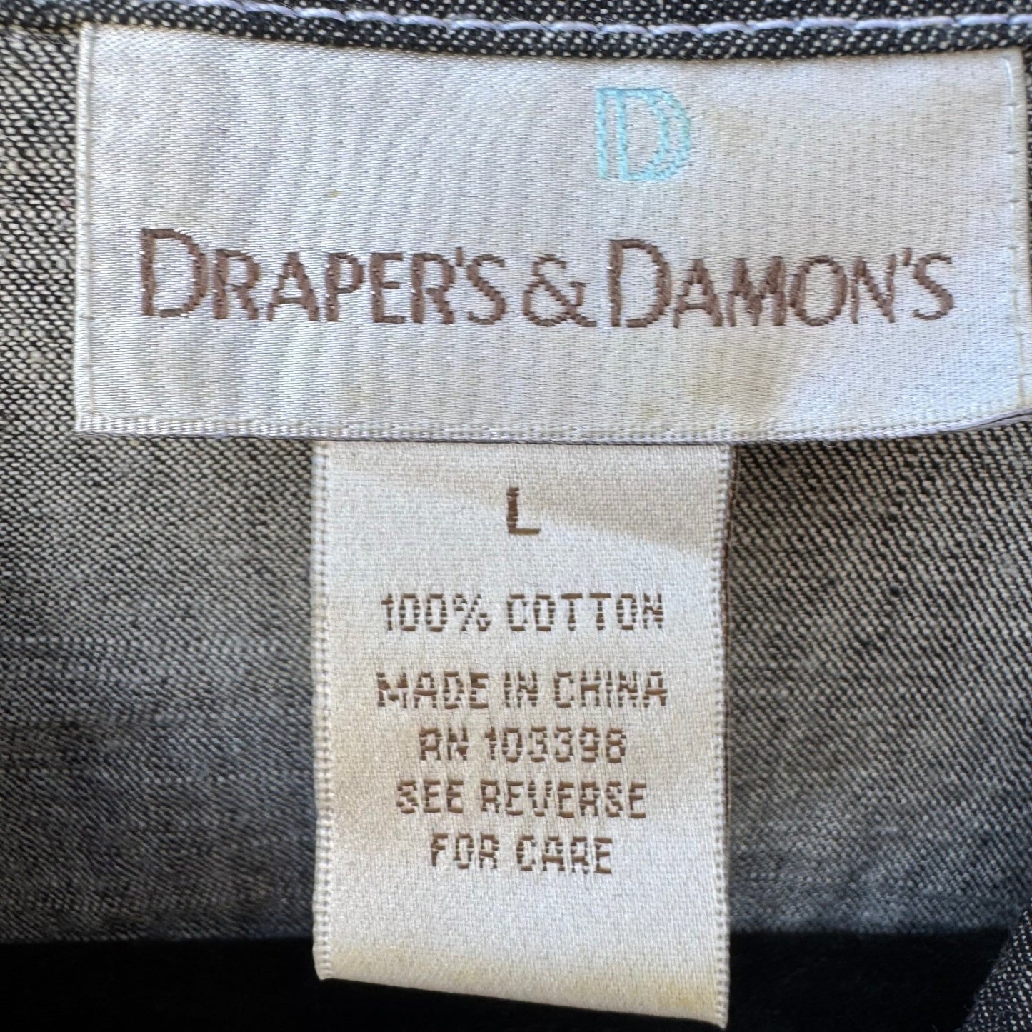 Drapers & Damons Womens Large Gray Cotton Chambray Pant Set Rhinestone Buttons