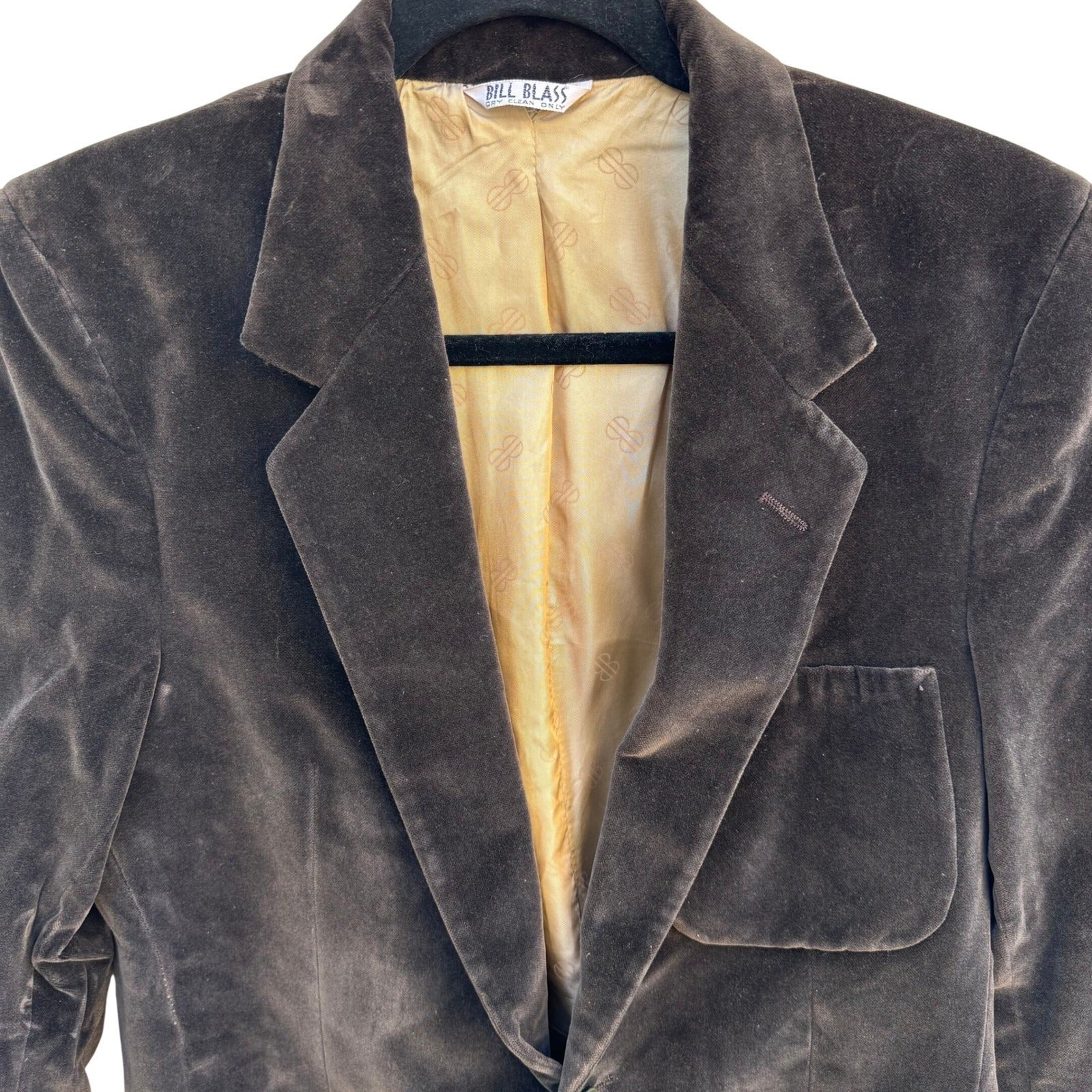 Bill Blass Mens Vintage Chocolate Brown Velvet Blazer Sport Coat 2 Button Brown
