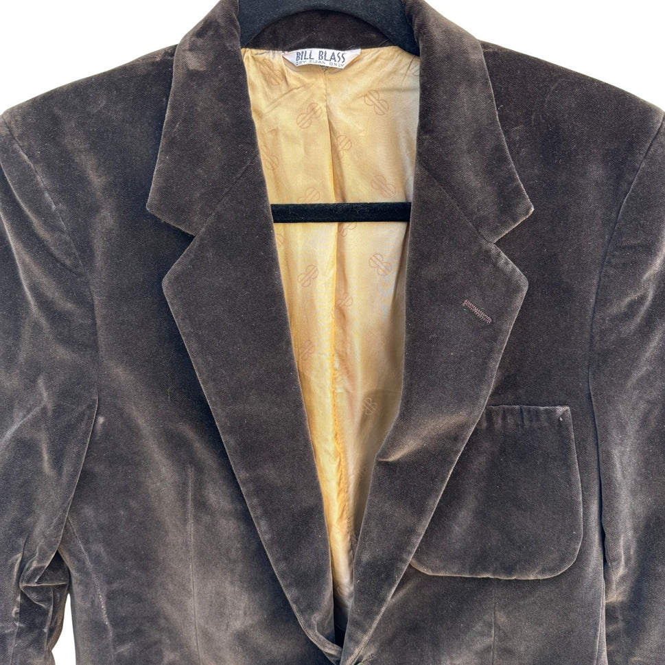 Bill Blass Mens Vintage Chocolate Brown Velvet Blazer Sport Coat 2 Button Brown