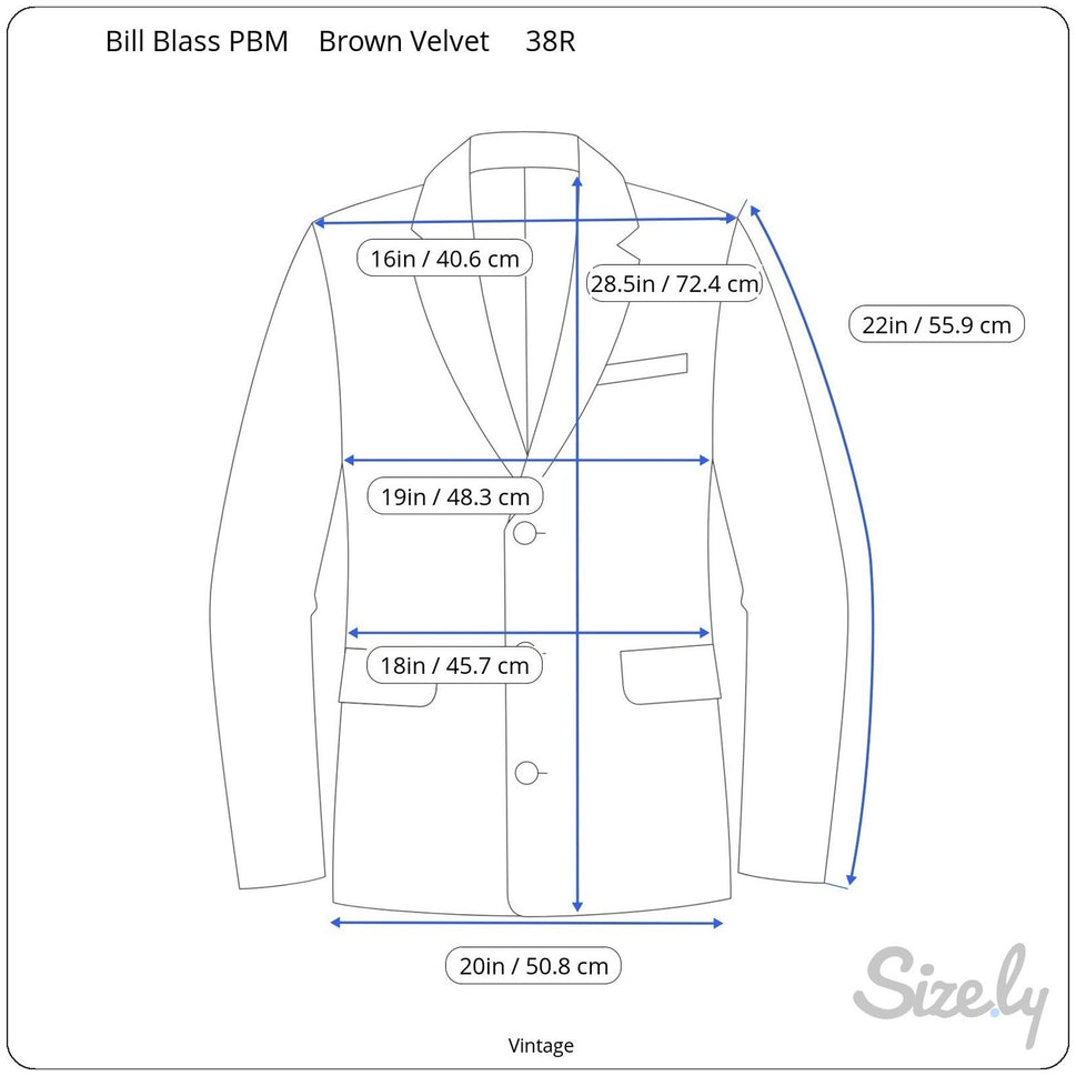 Bill Blass Mens Vintage Chocolate Brown Velvet Blazer Sport Coat 2 Button Brown