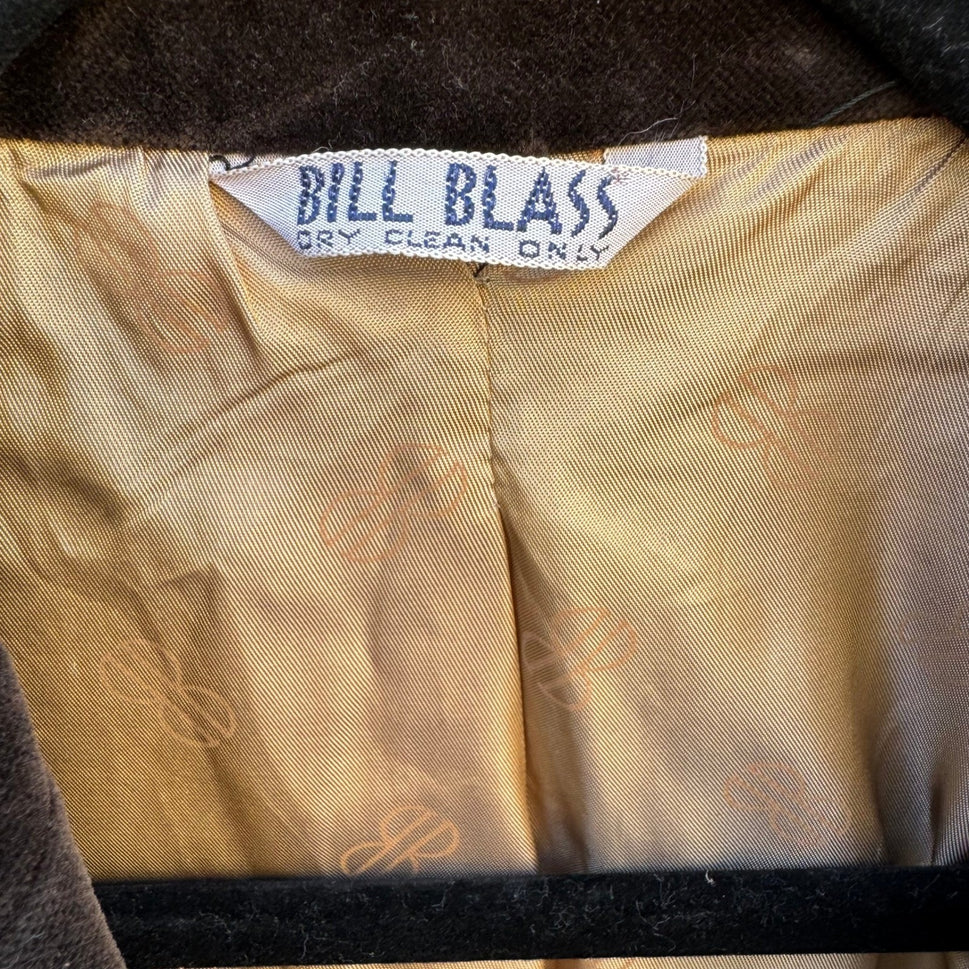 Bill Blass Mens Vintage Chocolate Brown Velvet Blazer Sport Coat 2 Button Brown