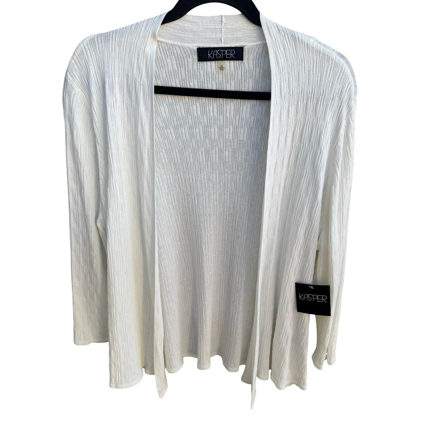Kasper Minimalist Quiet Luxury Boho Textured Open Front Cardigan Sweater XL NWT