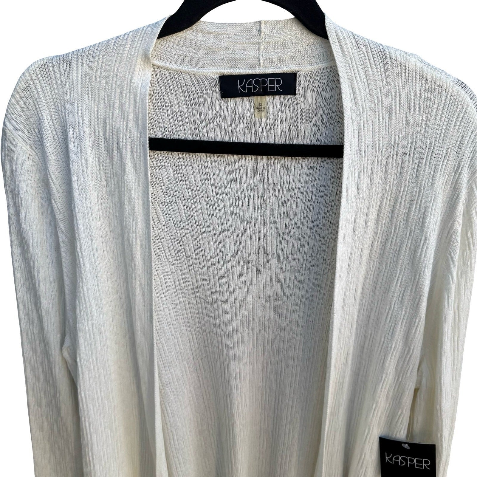 Kasper Minimalist Quiet Luxury Boho Textured Open Front Cardigan Sweater XL NWT
