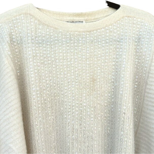 Anne Klein Knitwear By Sadimara Sequin Lambswool Angora Batwing Sweater Womens L