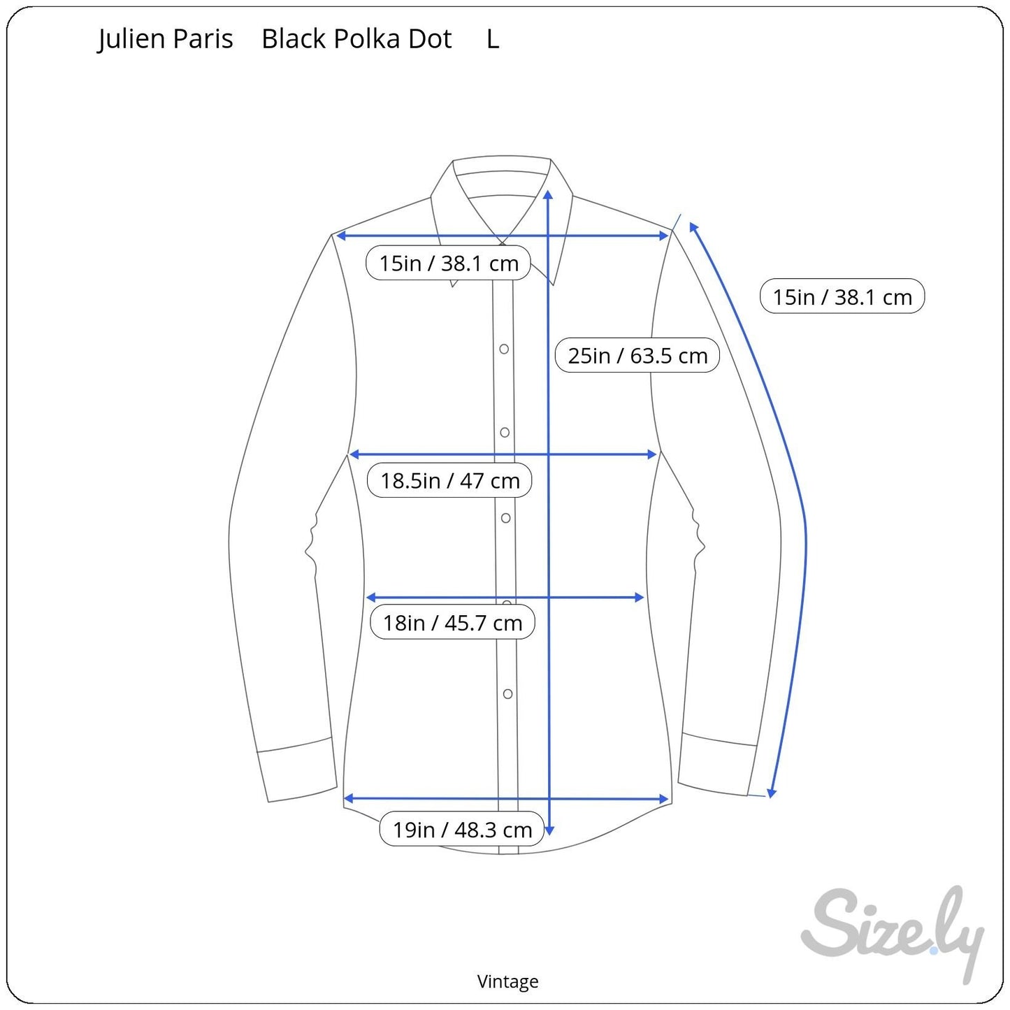 Julien Paris Vintage Womens Black Red Polka Dot Button 3/4 Sleeve Flowy Blouse L