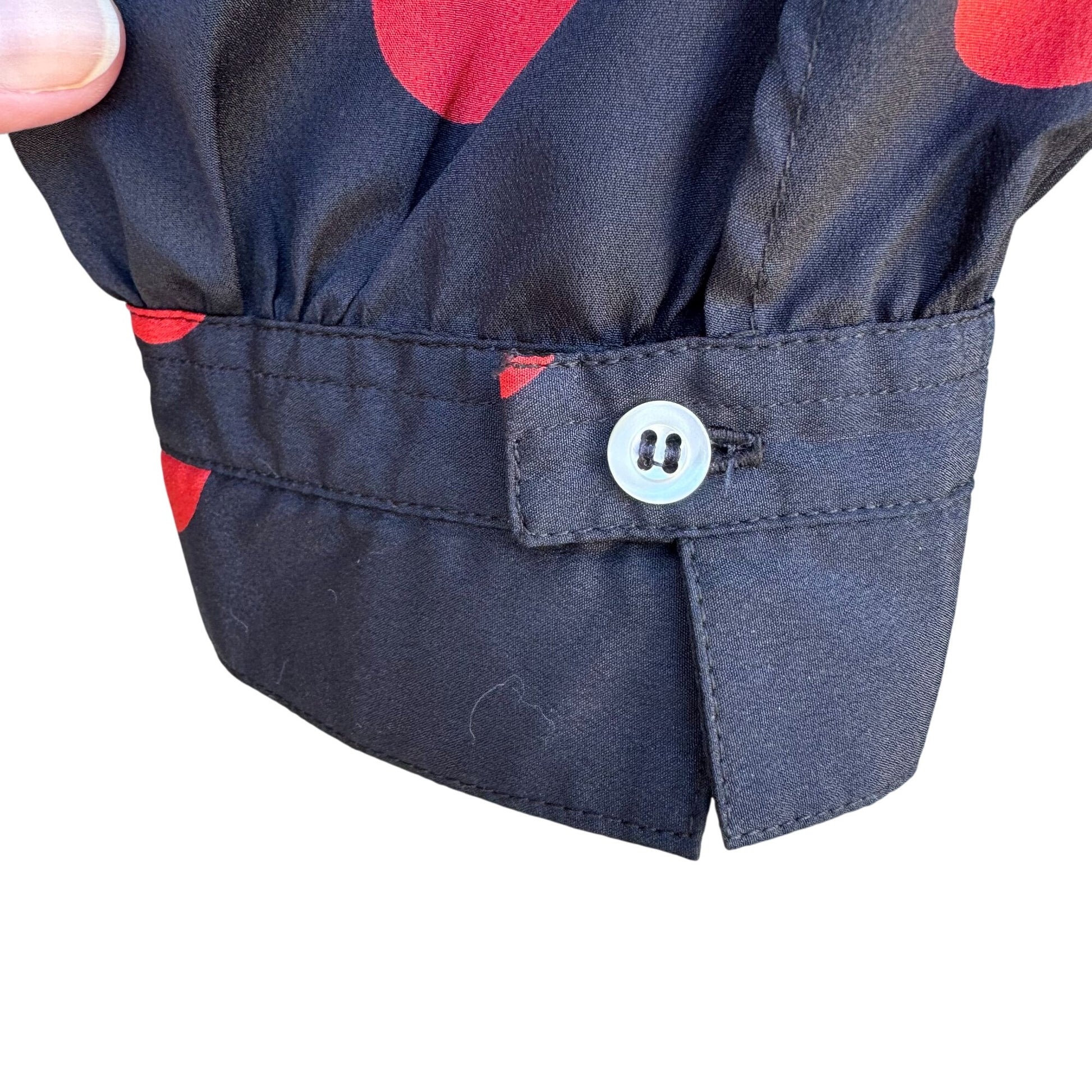 Julien Paris Vintage Womens Black Red Polka Dot Button 3/4 Sleeve Flowy Blouse L