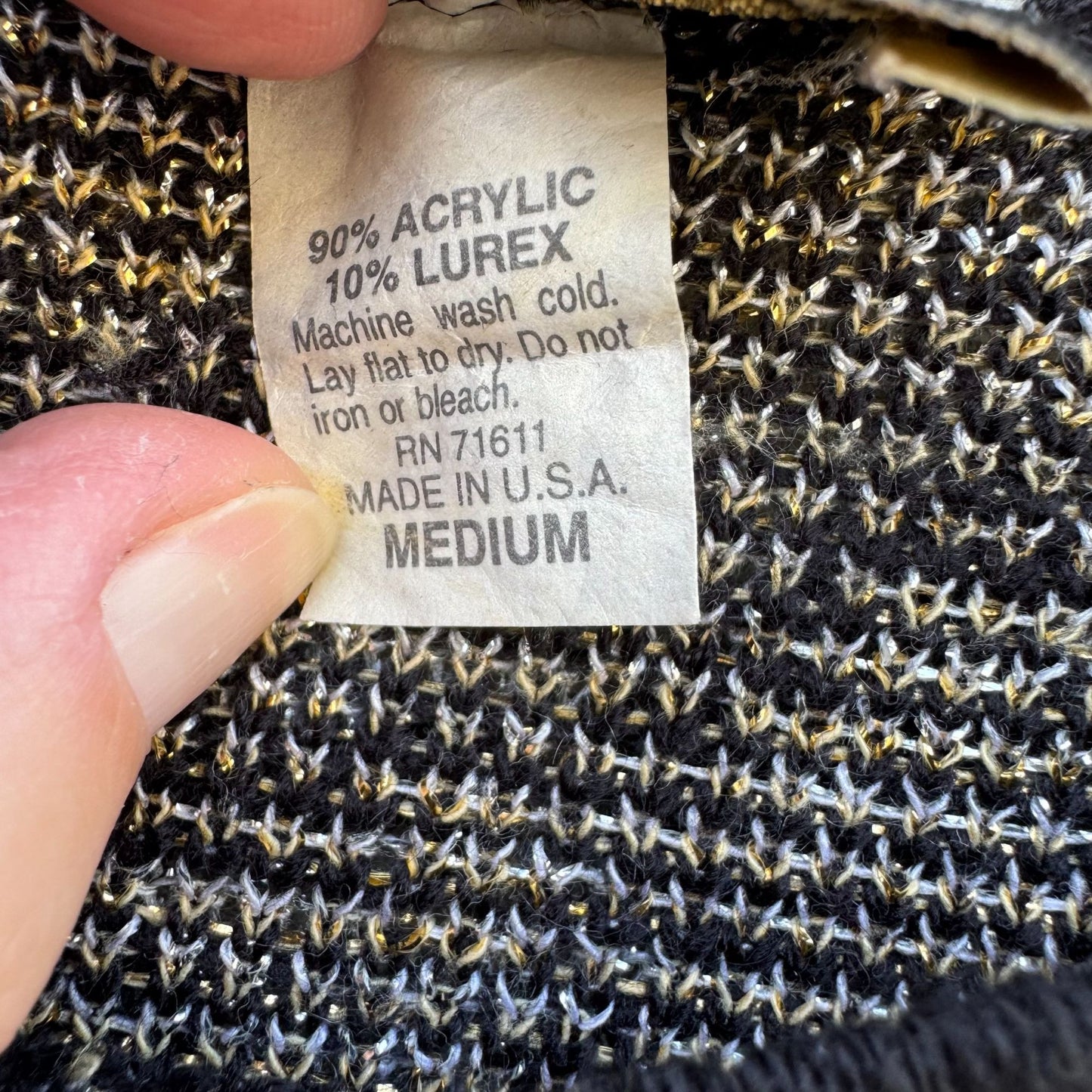 Dana Scott Vintage Metallic Floral Knit Sweater Cottage Glam M Black Gold Silver