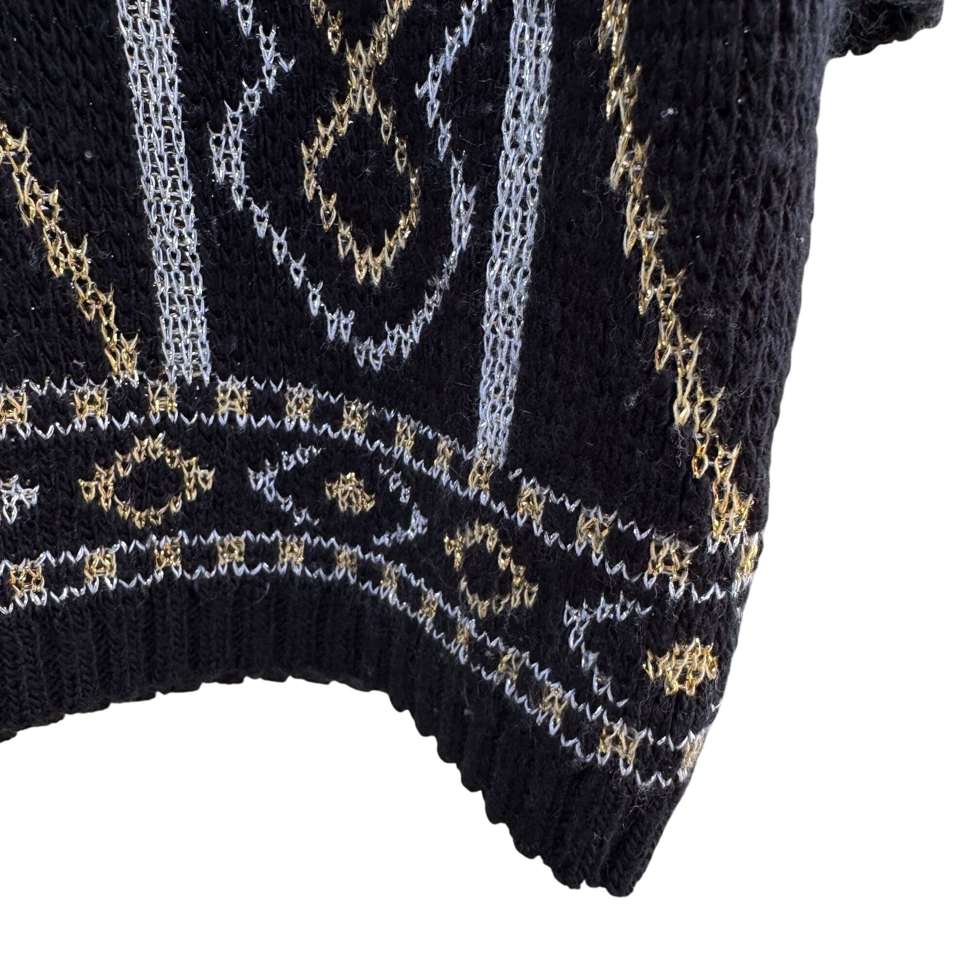 Dana Scott Vintage Metallic Floral Knit Sweater Cottage Glam M Black Gold Silver