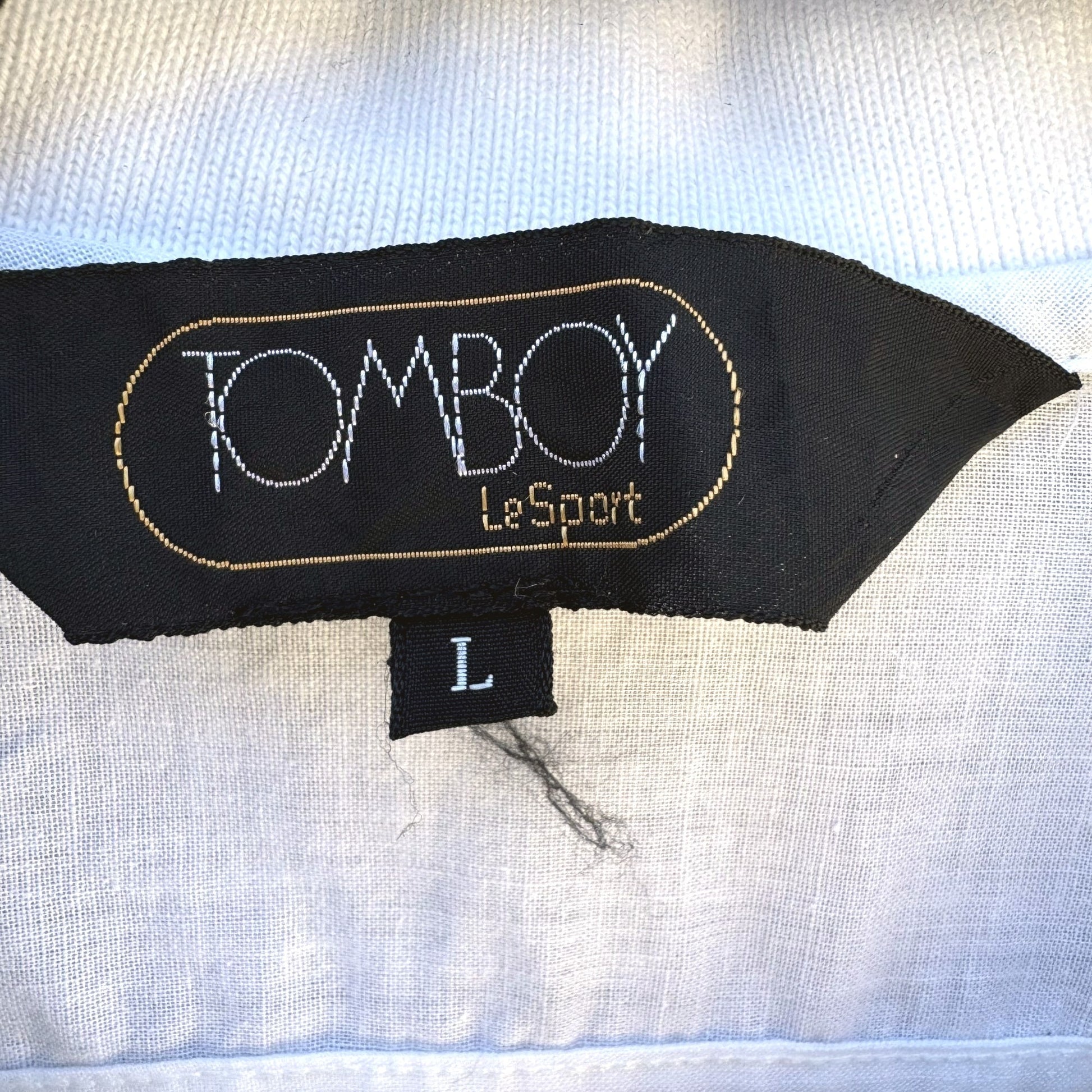 Tomboy Le Sport Vintage White Linen Tiger Short Sleeve Button Polo Collar Shirt