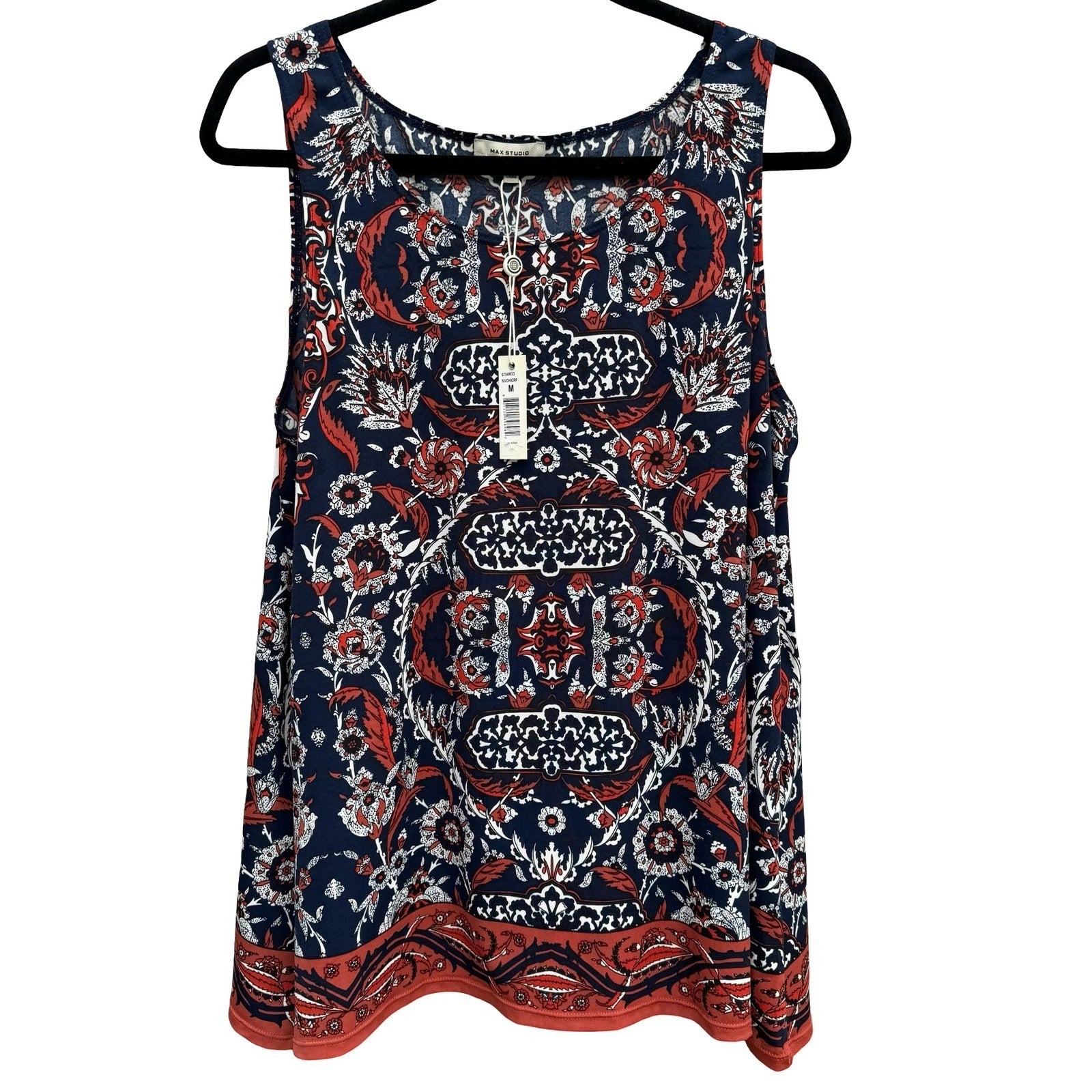 Max Studio Womens Navy Floral Medallion Sleeveless Tank Top M NEW Boho Eclectic