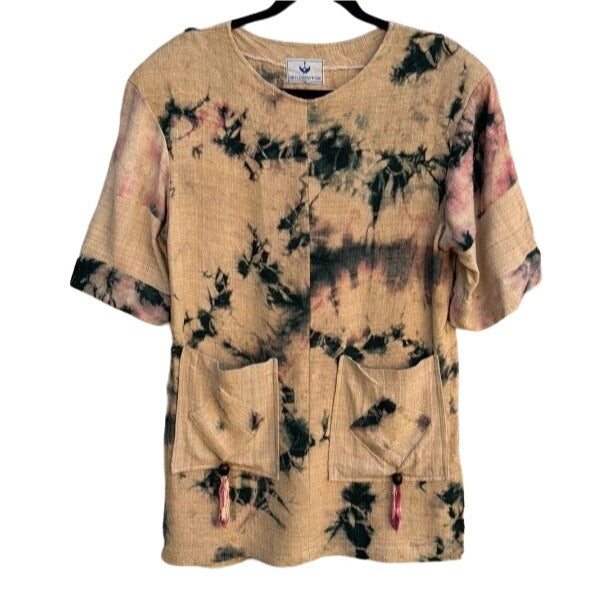 Skill Sparrow Vintage Heavy Linen Colorwash Batik Tassel Accents Women's Blouse