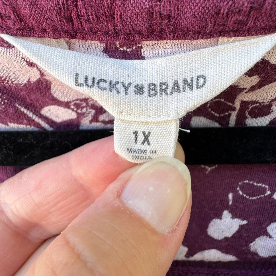 Lucky Brand Romantic Hippie Floral Embroidered Boho Peasant Blouse Top Plum 1X
