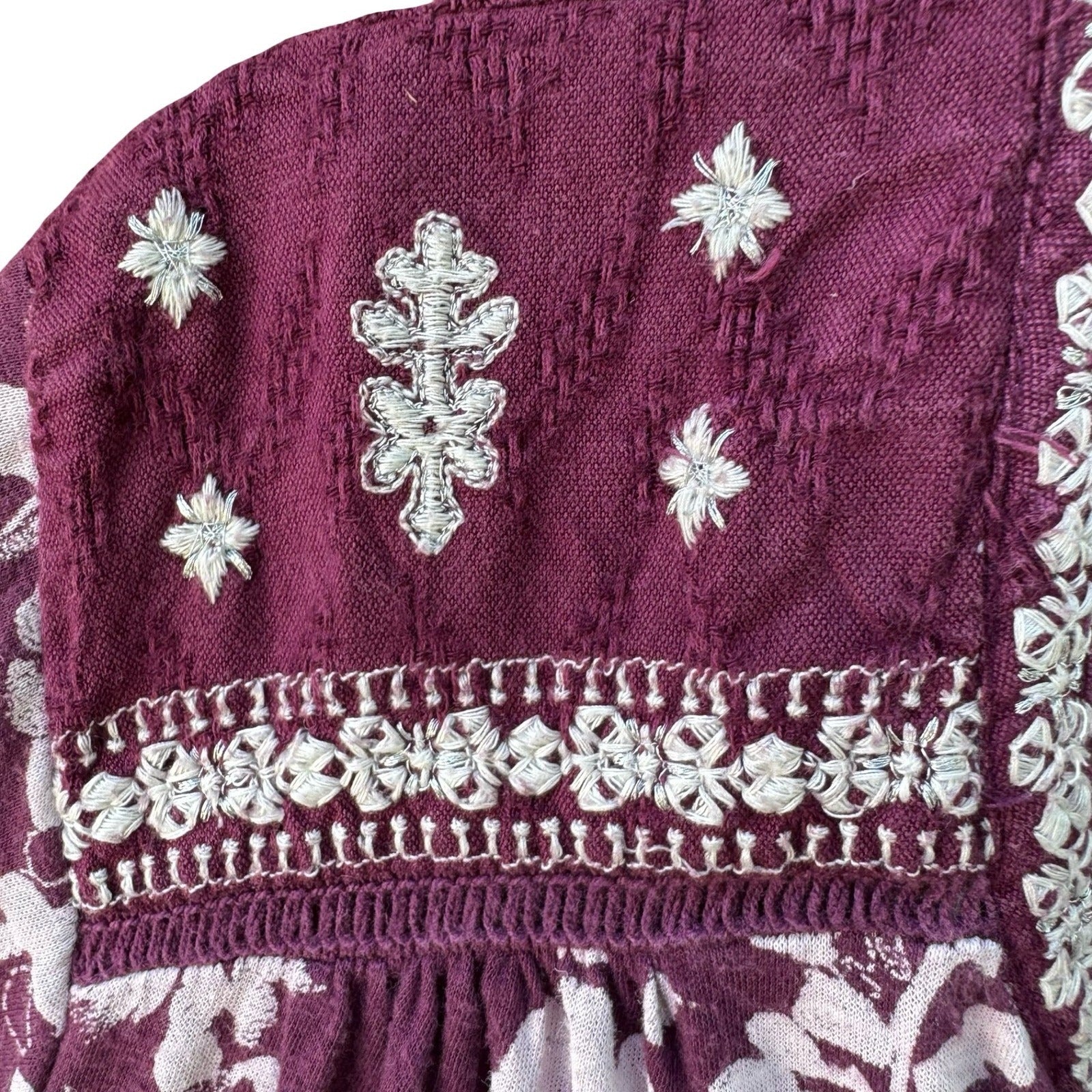 Lucky Brand Romantic Hippie Floral Embroidered Boho Peasant Blouse Top Plum 1X