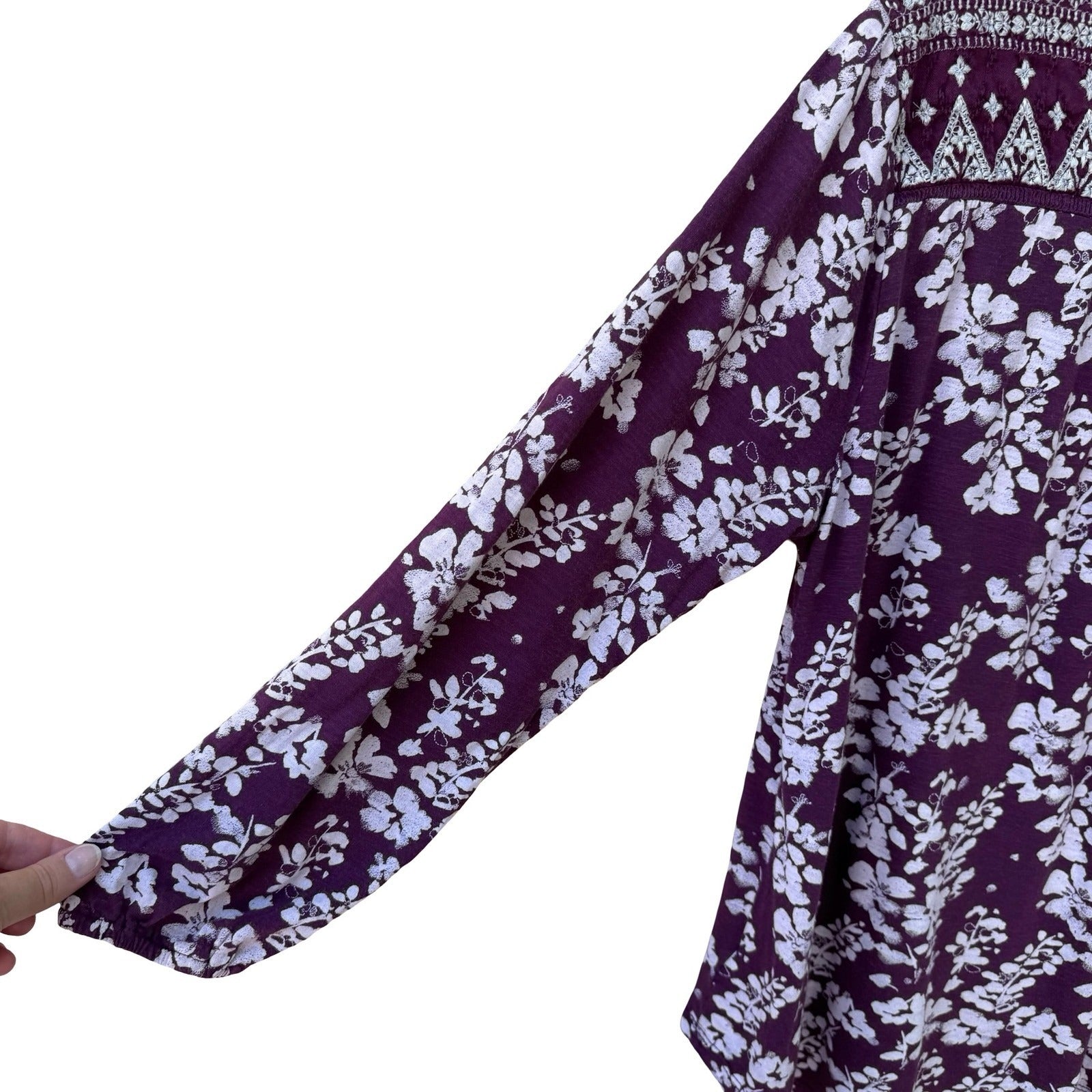 Lucky Brand Romantic Hippie Floral Embroidered Boho Peasant Blouse Top Plum 1X