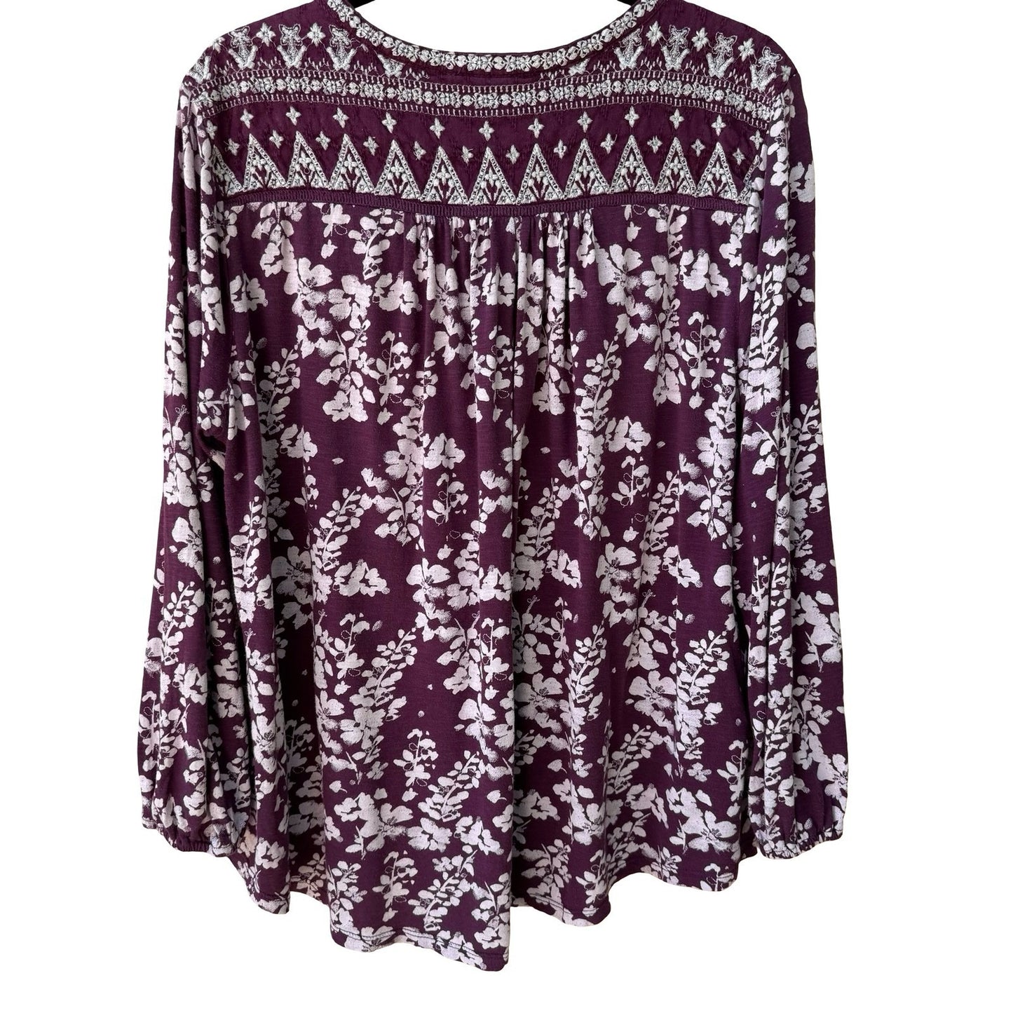 Lucky Brand Romantic Hippie Floral Embroidered Boho Peasant Blouse Top Plum 1X
