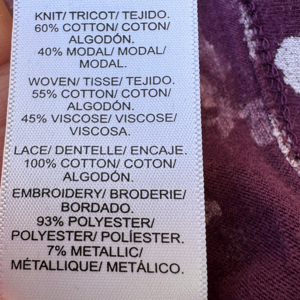 Lucky Brand Romantic Hippie Floral Embroidered Boho Peasant Blouse Top Plum 1X