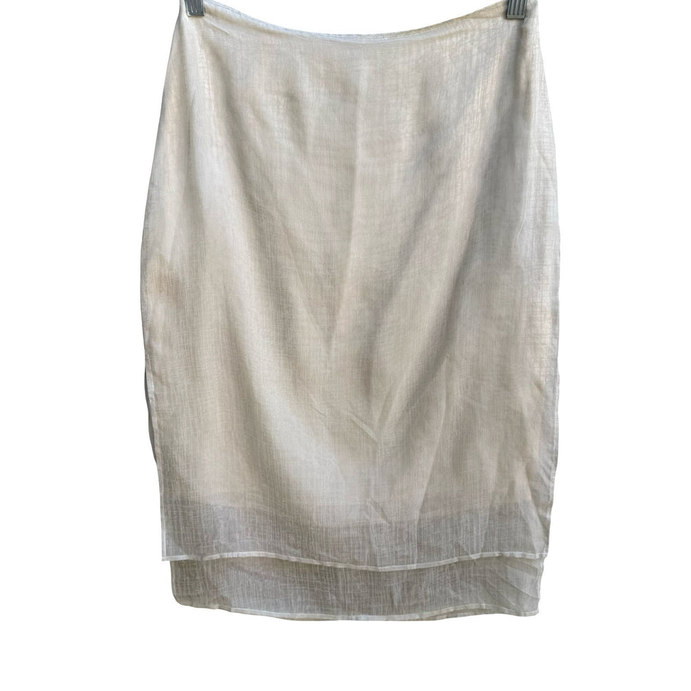 Vintage Gauze Sheer Layered Midi Skirt Textured Grid Pattern Neutral Minimalist
