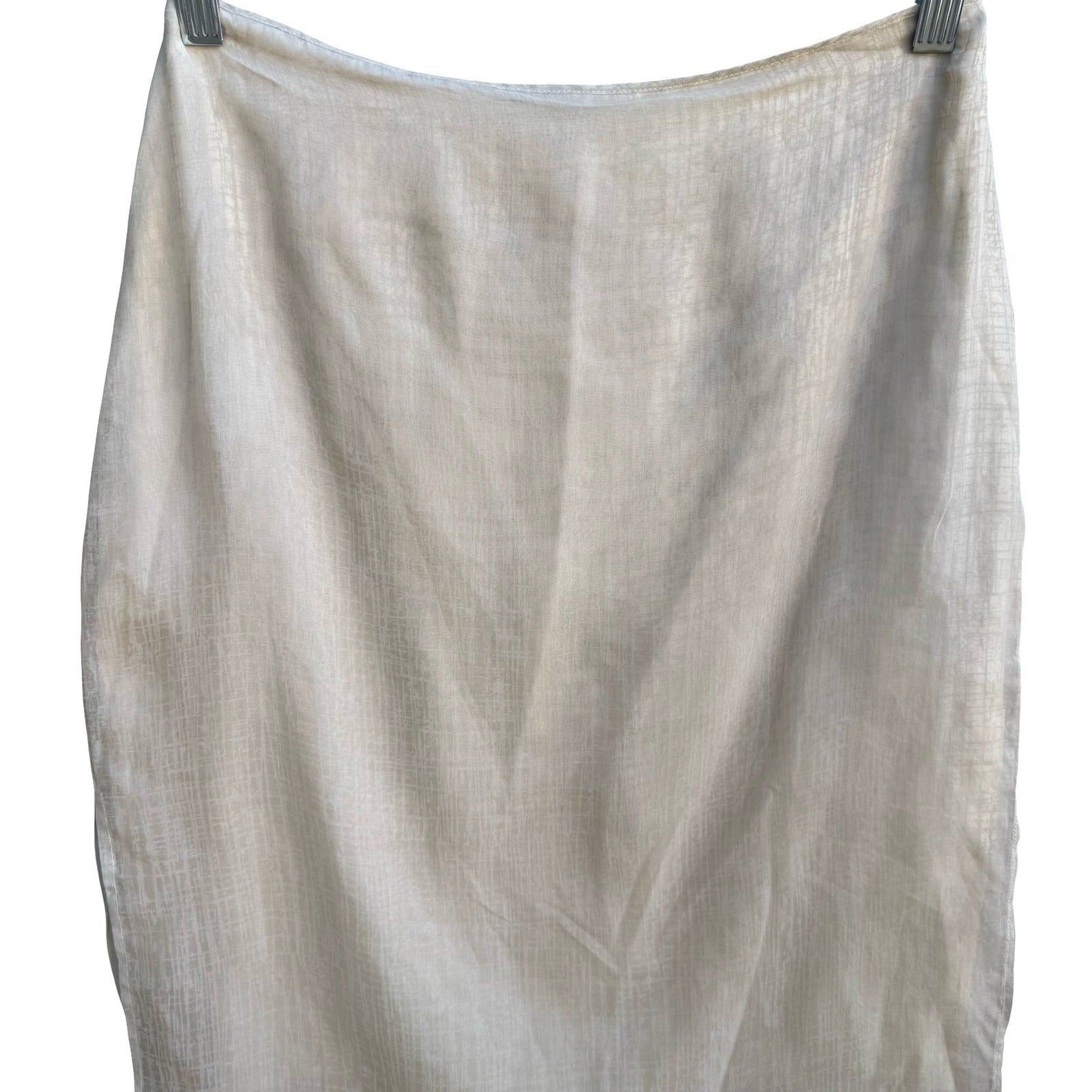 Vintage Gauze Sheer Layered Midi Skirt Textured Grid Pattern Neutral Minimalist