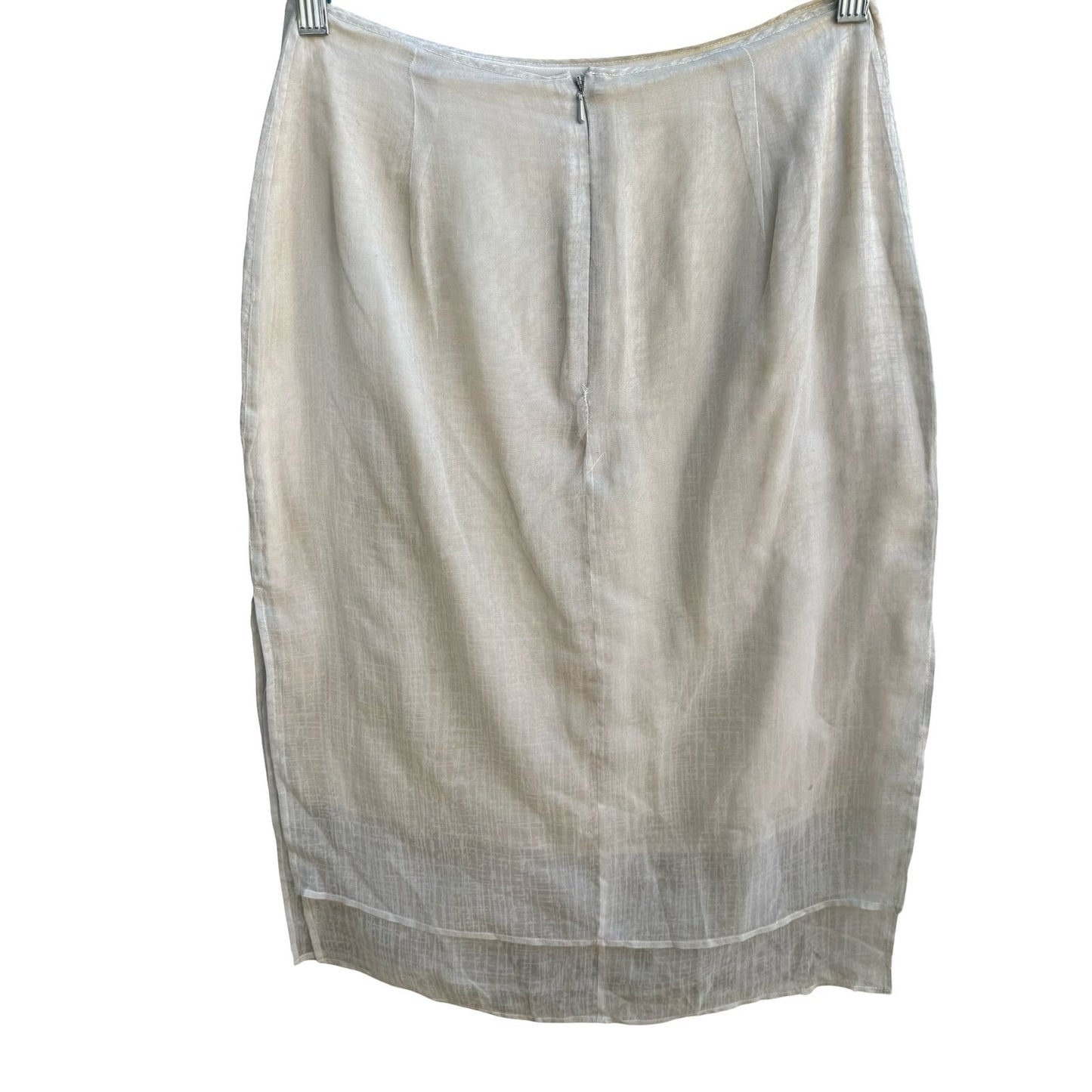 Vintage Gauze Sheer Layered Midi Skirt Textured Grid Pattern Neutral Minimalist