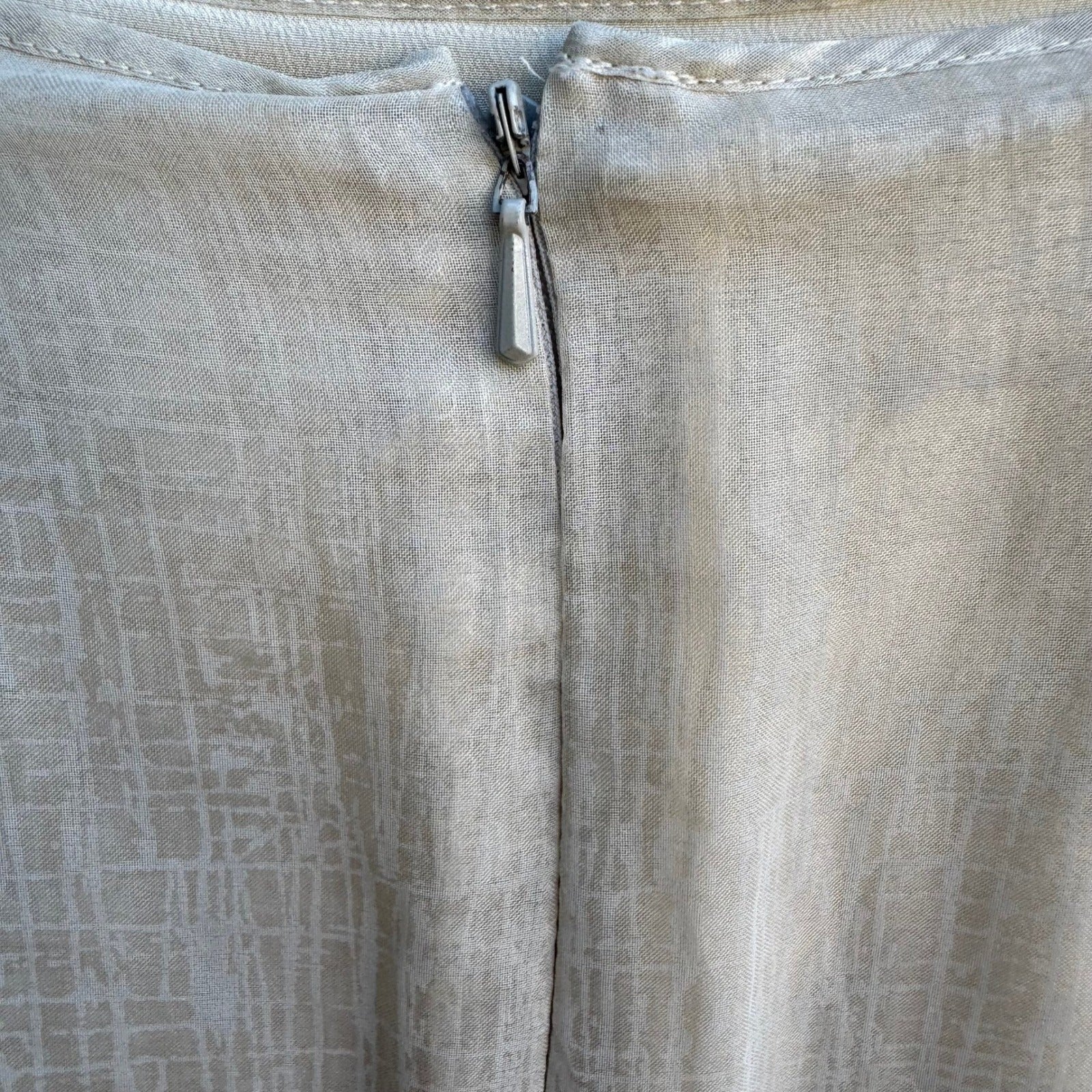 Vintage Gauze Sheer Layered Midi Skirt Textured Grid Pattern Neutral Minimalist