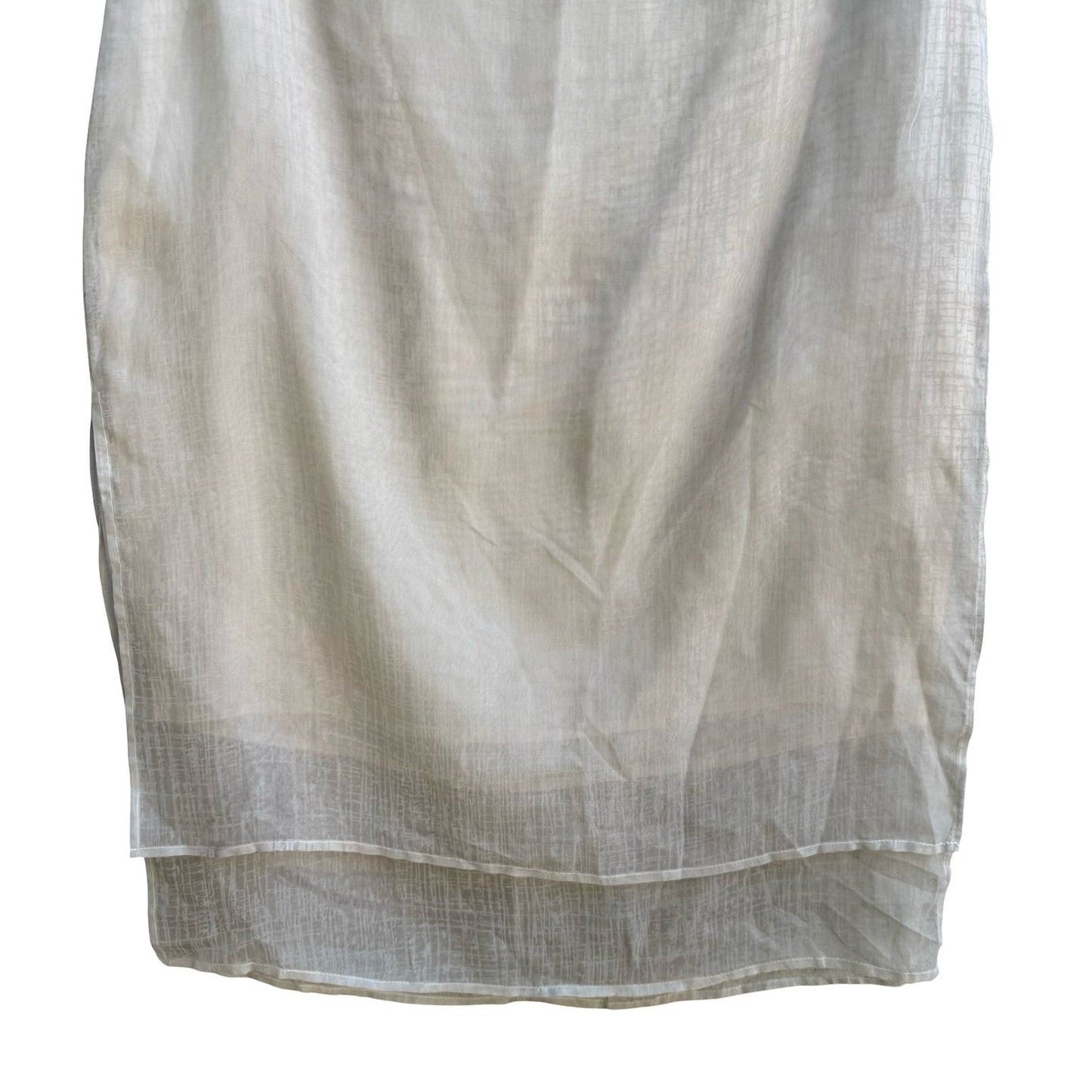 Vintage Gauze Sheer Layered Midi Skirt Textured Grid Pattern Neutral Minimalist