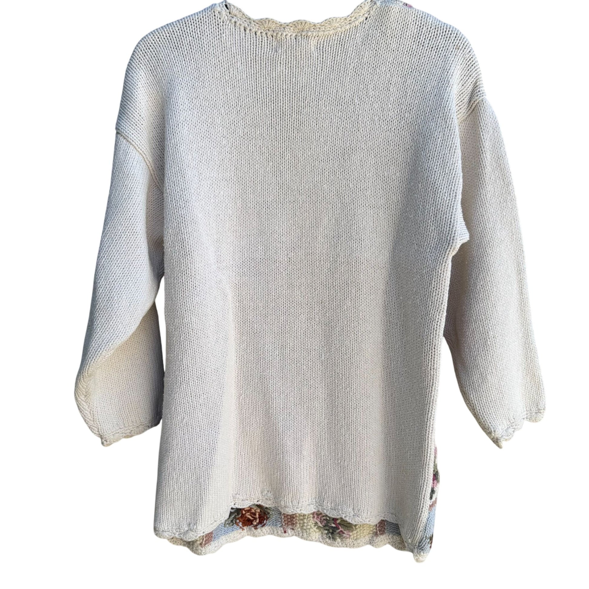 Honors Vintage Womens Floral Geometric Knit Cottage Granny Oversized Sweater S