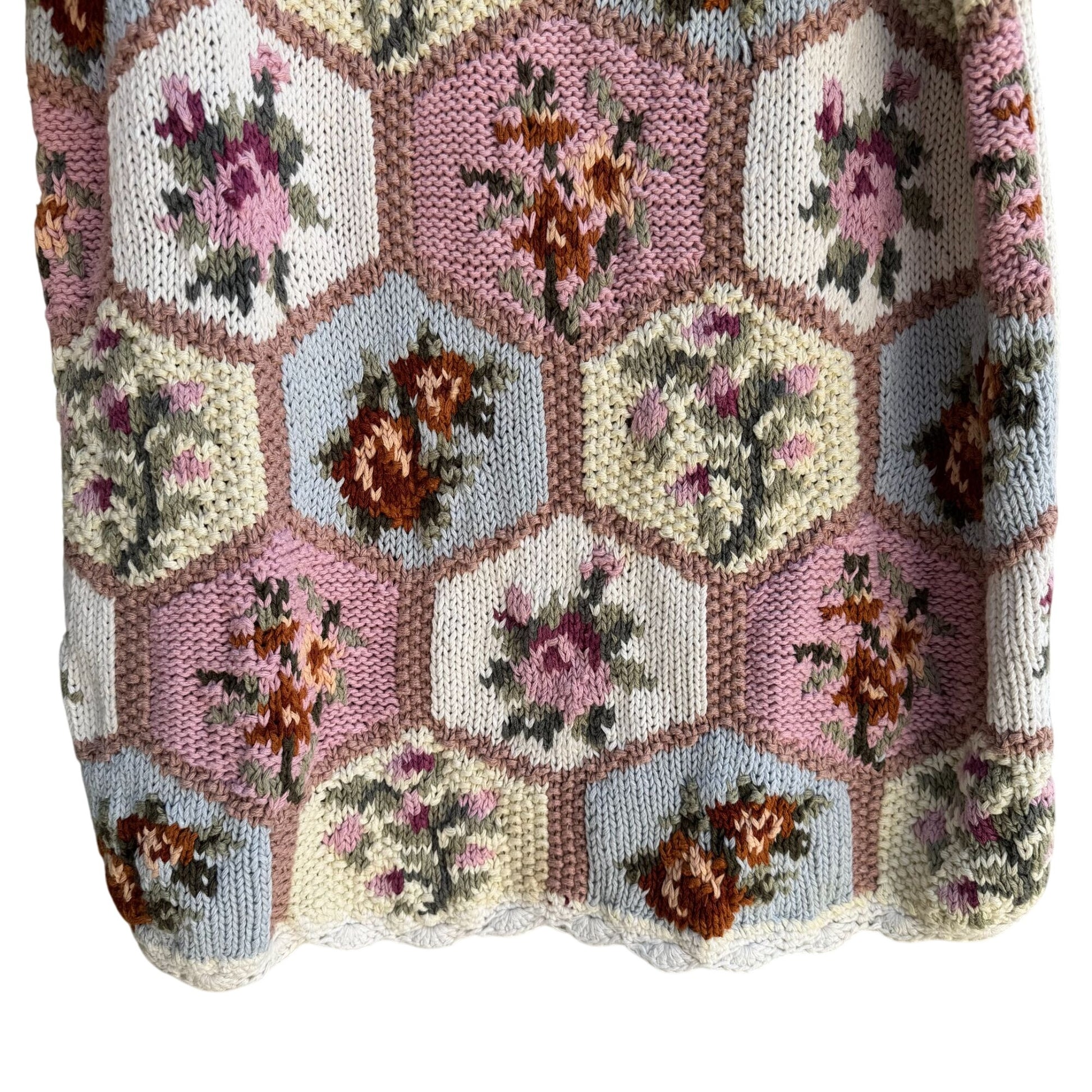 Honors Vintage Womens Floral Geometric Knit Cottage Granny Oversized Sweater S